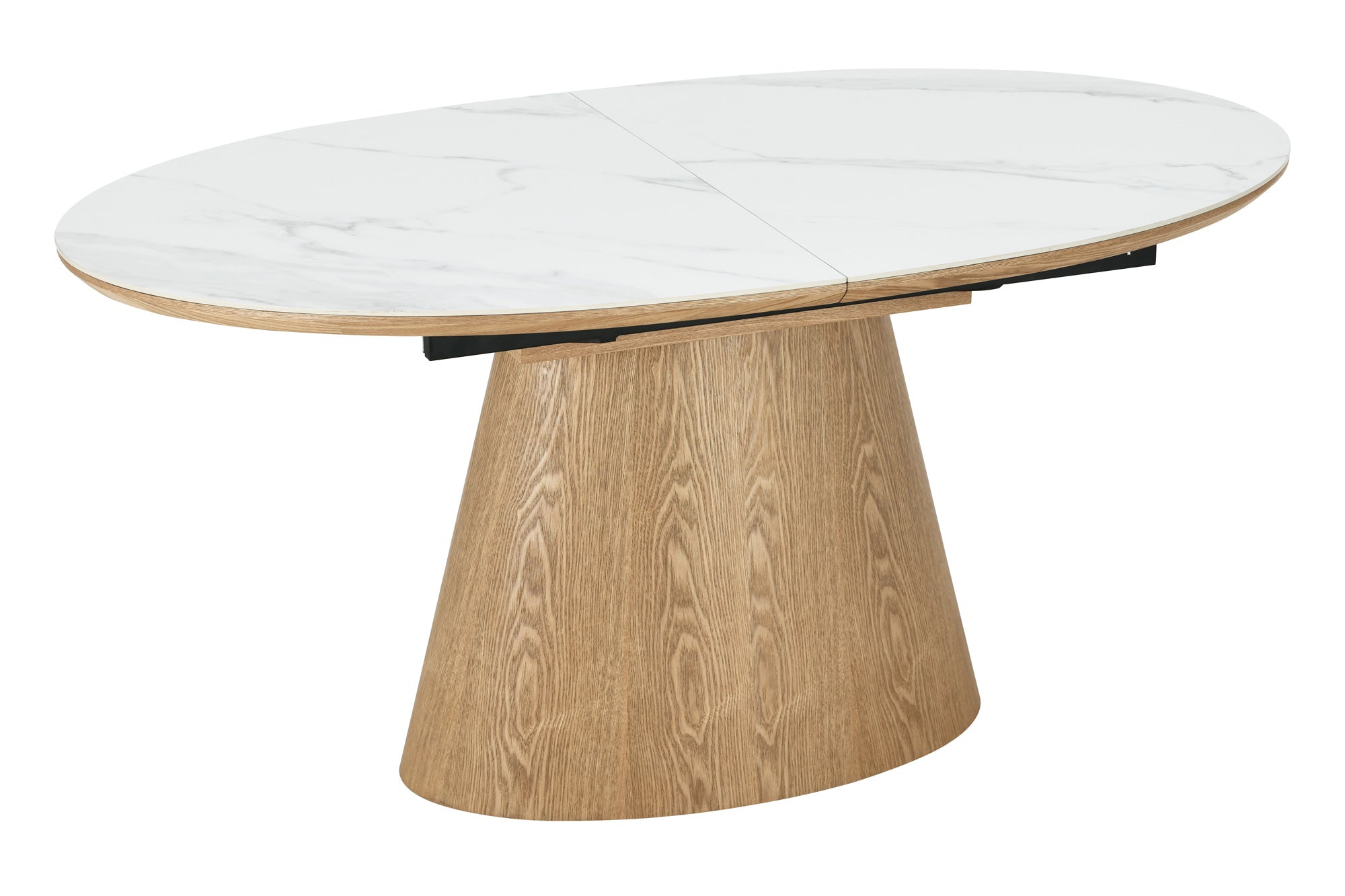 Table à manger extensible UNIQUE 160-200cm bois de chêne naturel blanc base colonne en marbre céramique