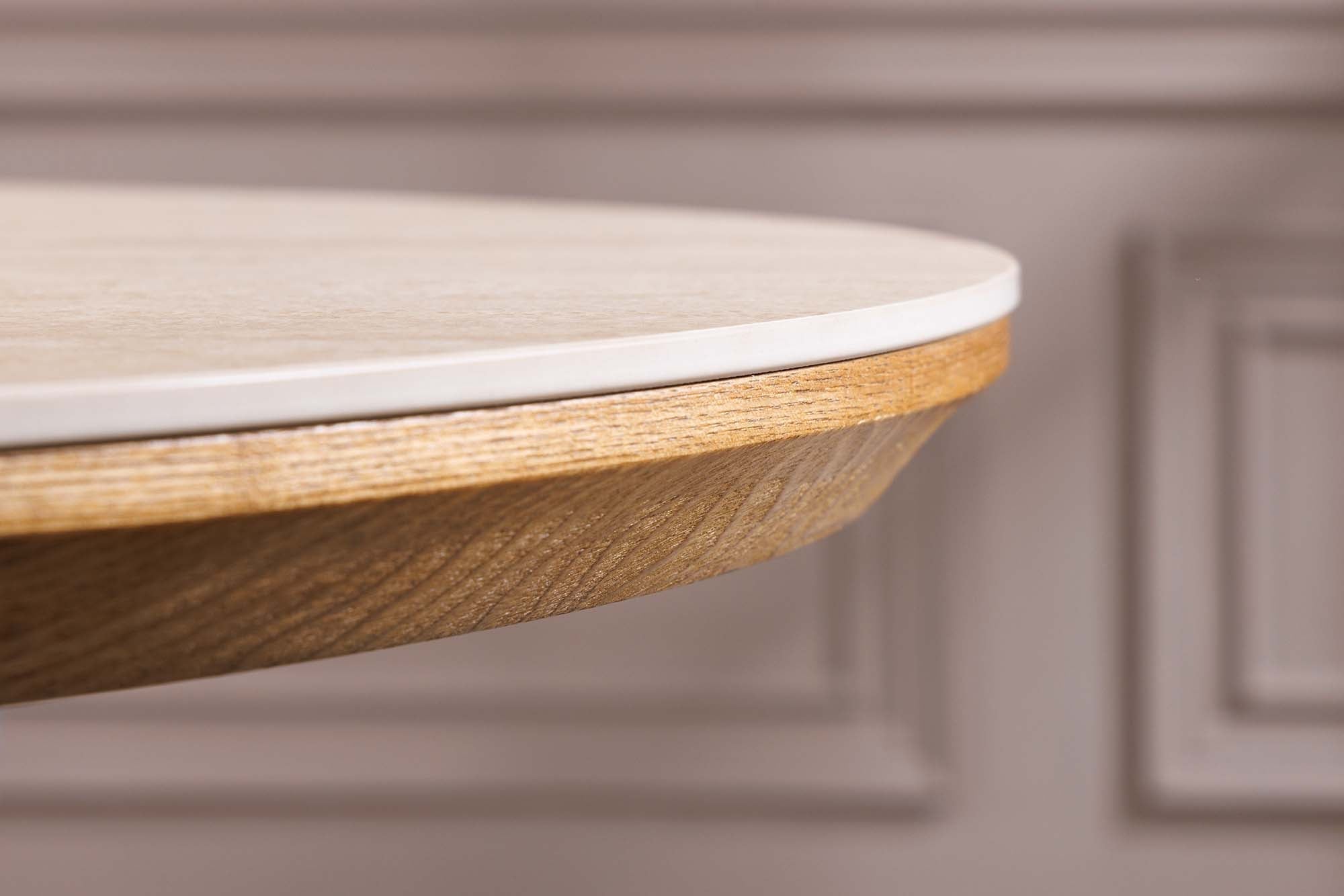 Table à manger extensible UNIQUE 160-200cm bois de chêne naturel travertin base colonne en céramique