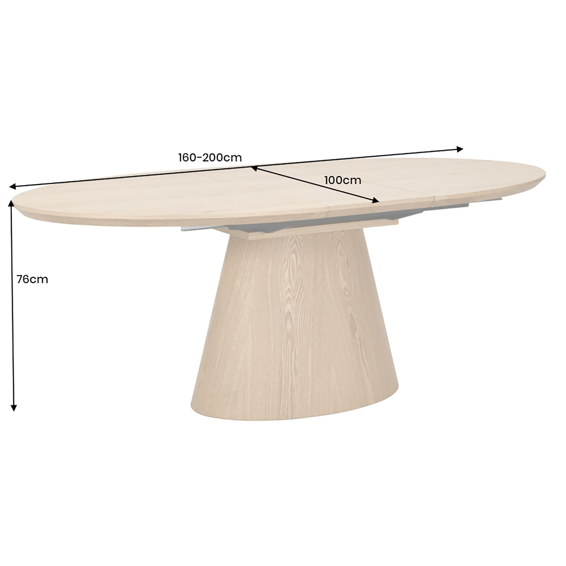 Table à manger extensible UNIQUE 160-200cm en bois de chêne naturel avec piètement colonne