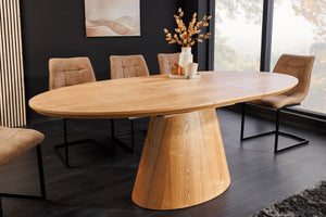 Table à manger extensible UNIQUE 160-200cm en bois de chêne naturel avec piètement colonne