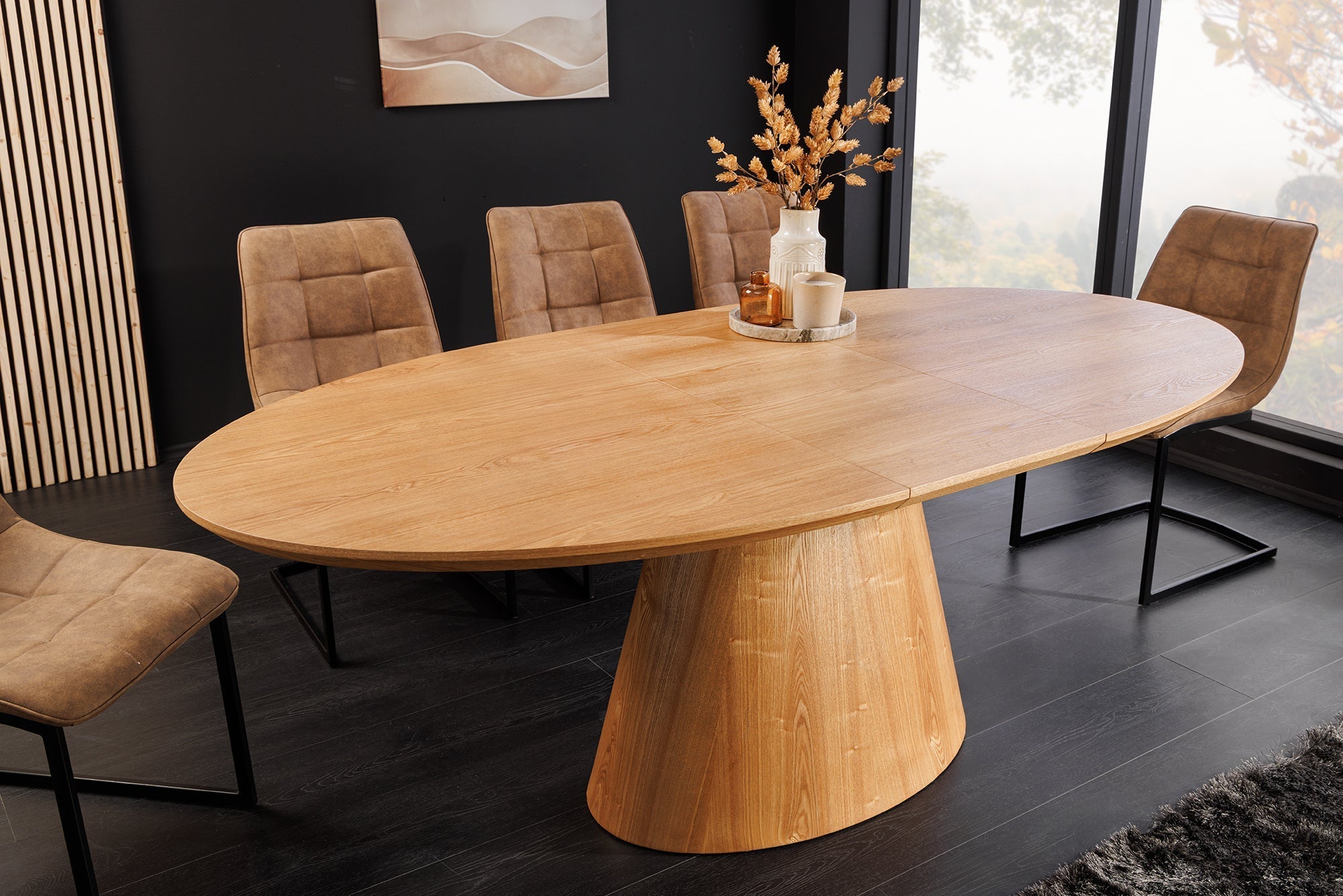 Table à manger extensible UNIQUE 160-200cm en bois de chêne naturel avec piètement colonne