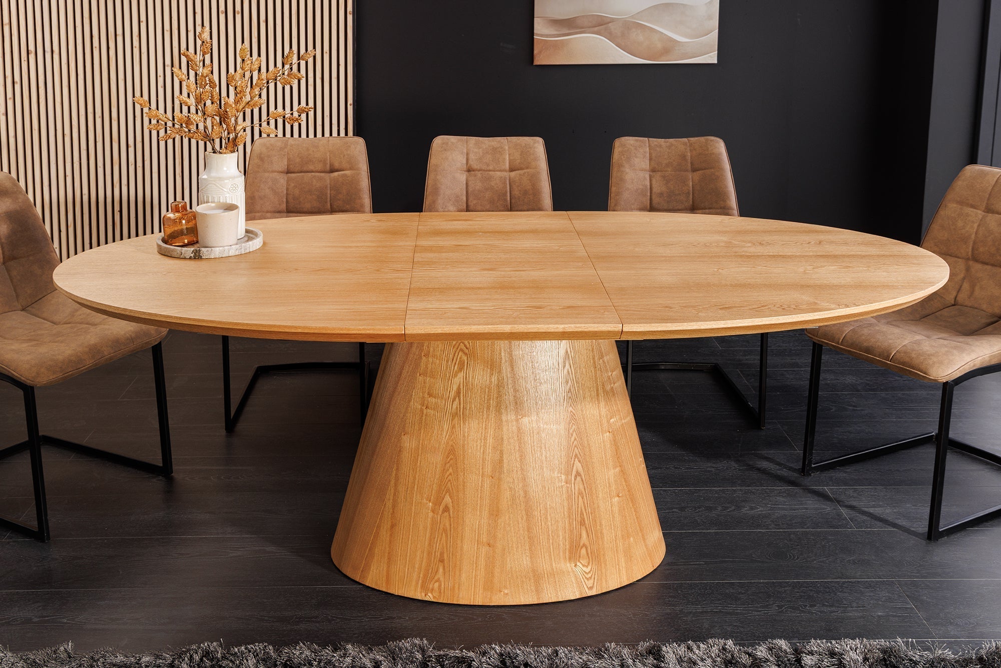 Table à manger extensible UNIQUE 160-200cm en bois de chêne naturel avec piètement colonne