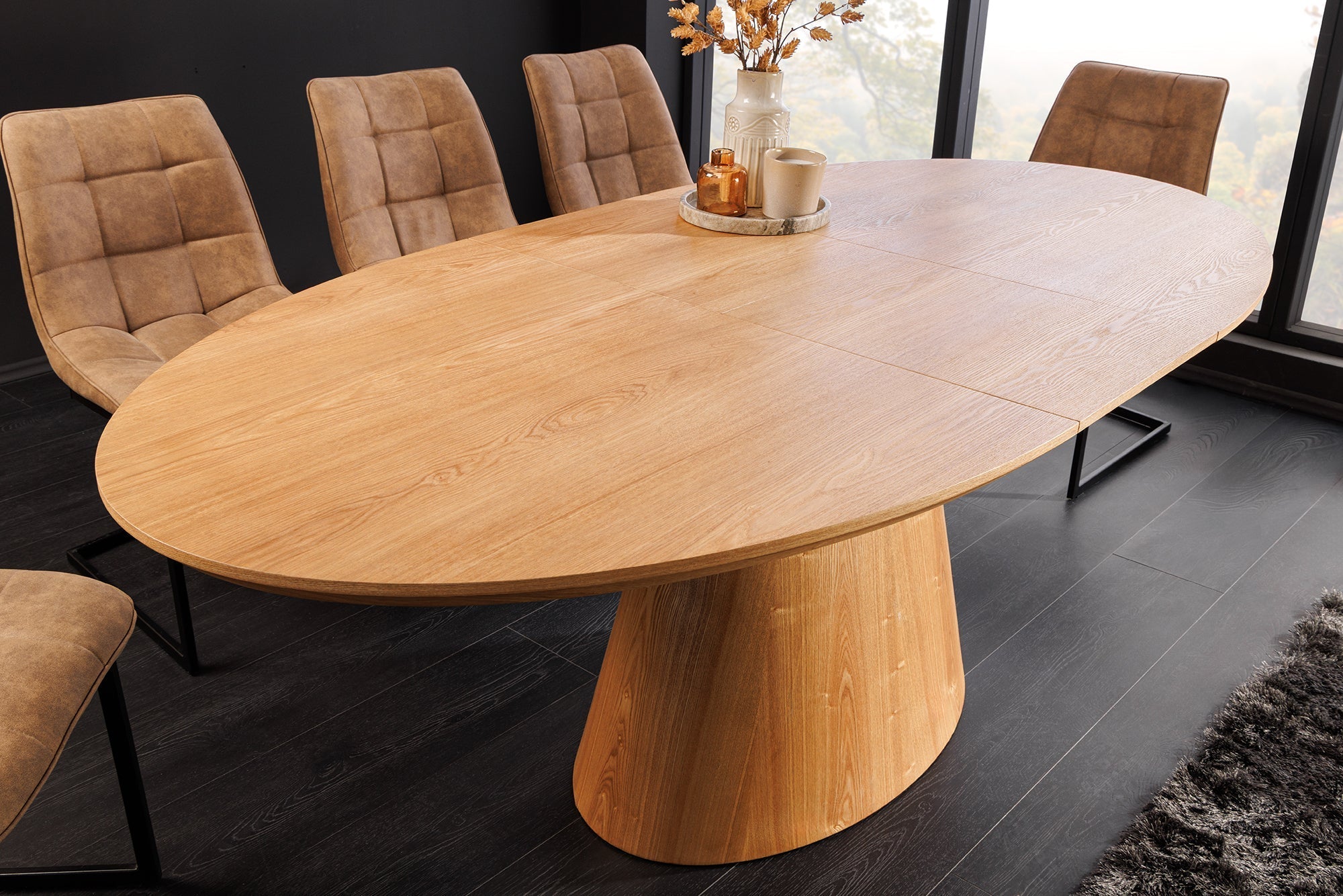 Table à manger extensible UNIQUE 160-200cm en bois de chêne naturel avec piètement colonne