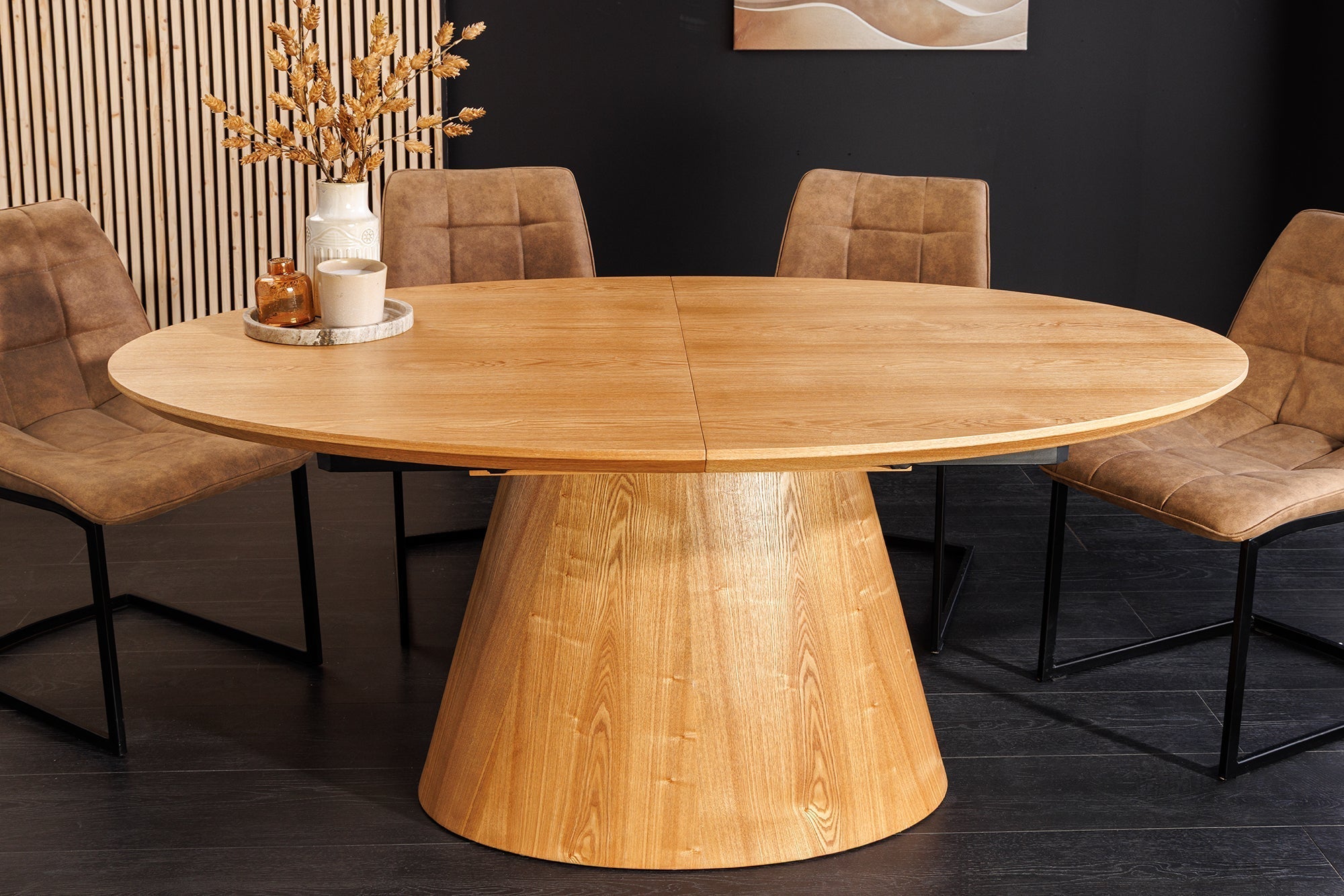 Table à manger extensible UNIQUE 160-200cm en bois de chêne naturel avec piètement colonne