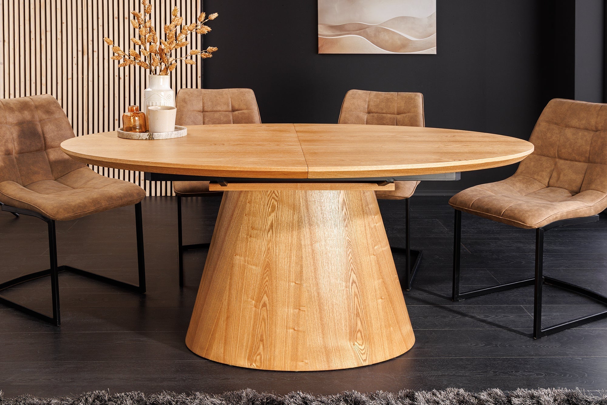 Table à manger extensible UNIQUE 160-200cm en bois de chêne naturel avec piètement colonne