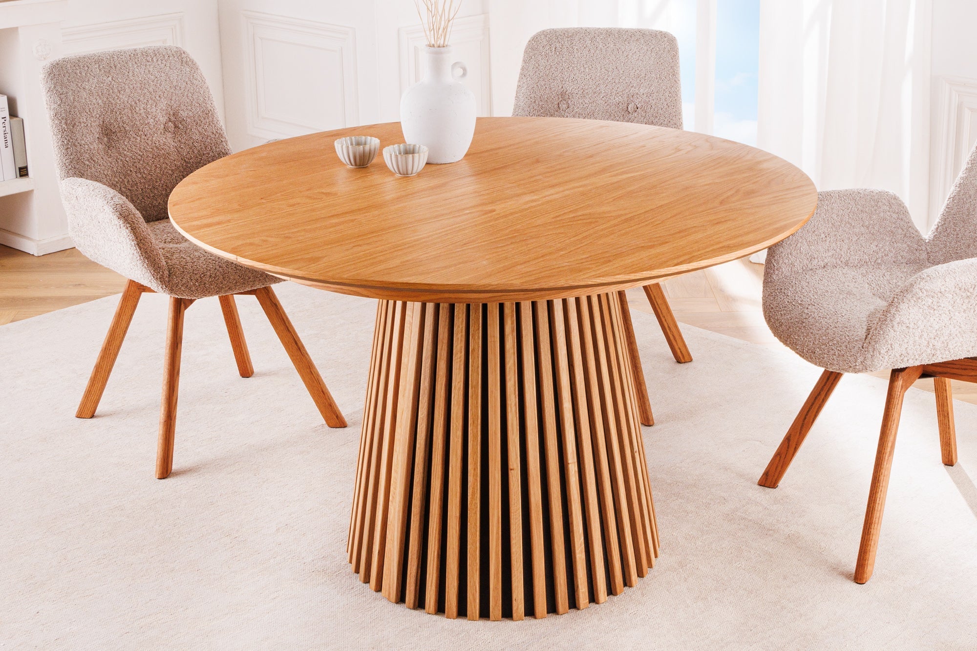 Mesa de comedor extensible VALHALLA WOOD 120-160-200cm roble natural base columna ovalada