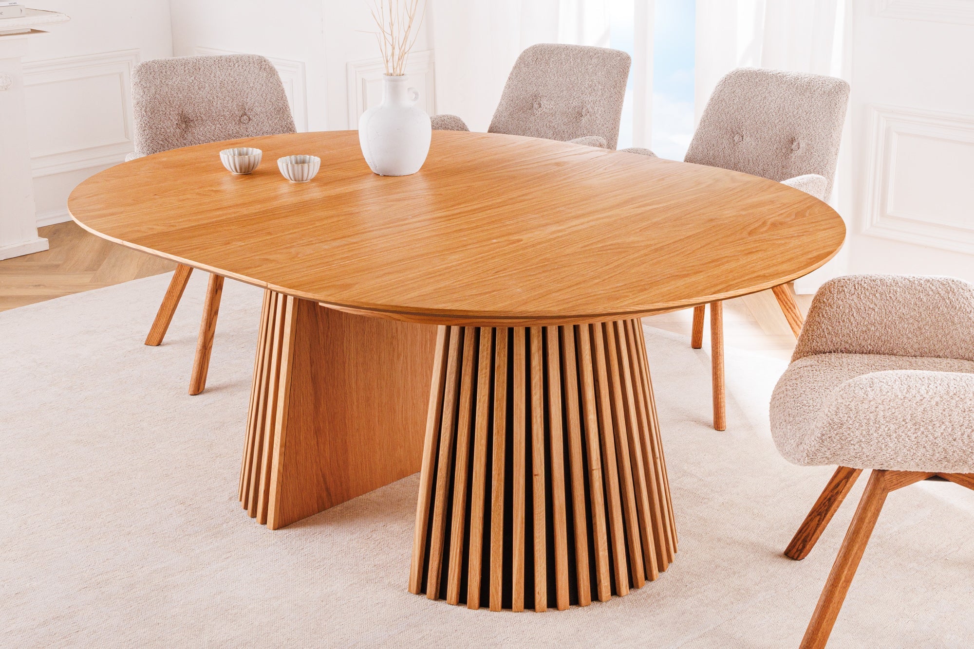 Mesa de comedor extensible VALHALLA WOOD 120-160-200cm roble natural base columna ovalada
