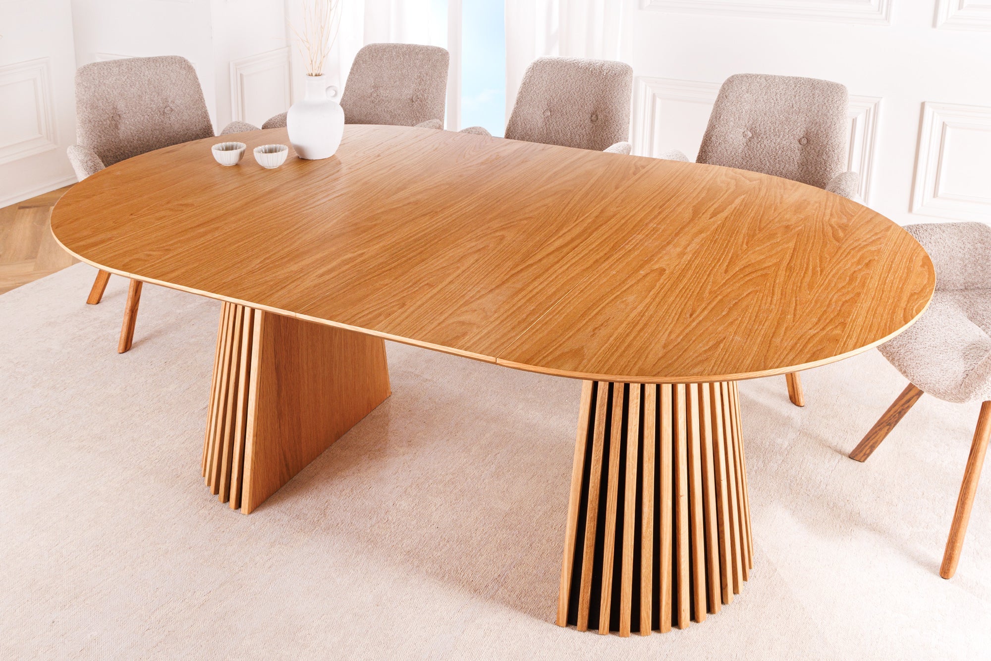 Mesa de comedor extensible VALHALLA WOOD 120-160-200cm roble natural base columna ovalada