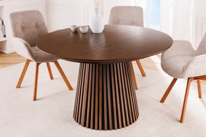 Table à manger extensible VALHALLA WOOD 120-160-200cm piètement pilier en chêne brun fumé