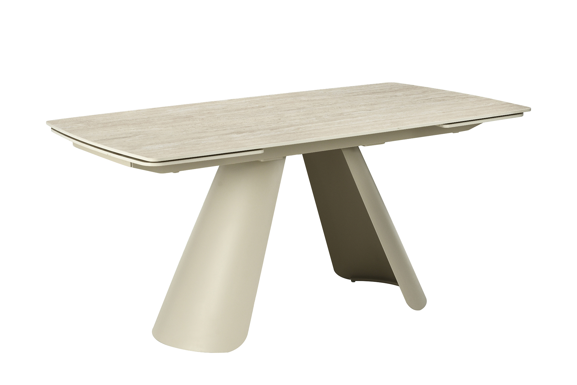 Table à manger extensible VOGUE 160-200-240cm céramique beige travertin métal champagne grège