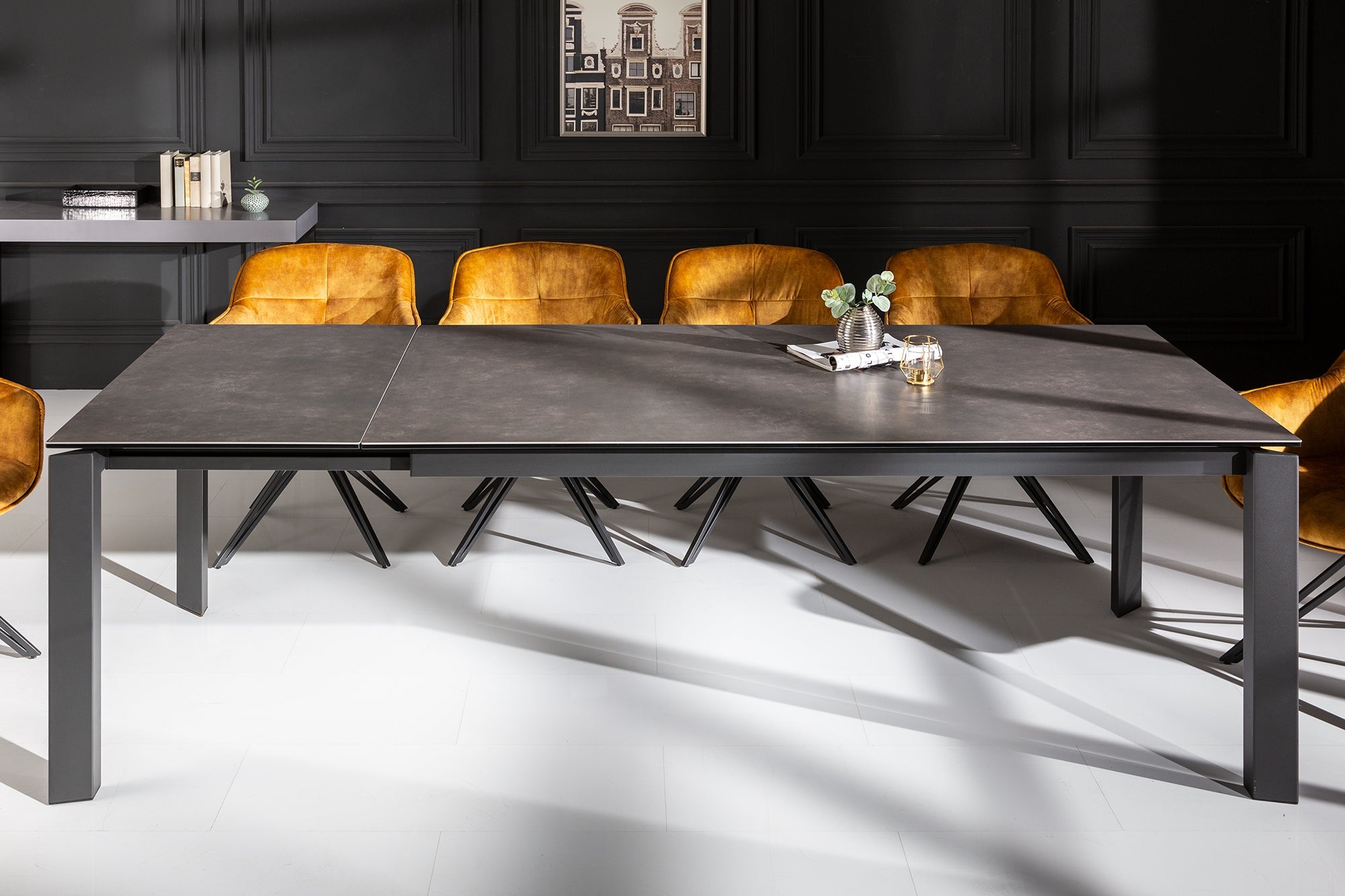 Table à manger extensible X7 180-240 cm en céramique anthracite fabriquée en Italie