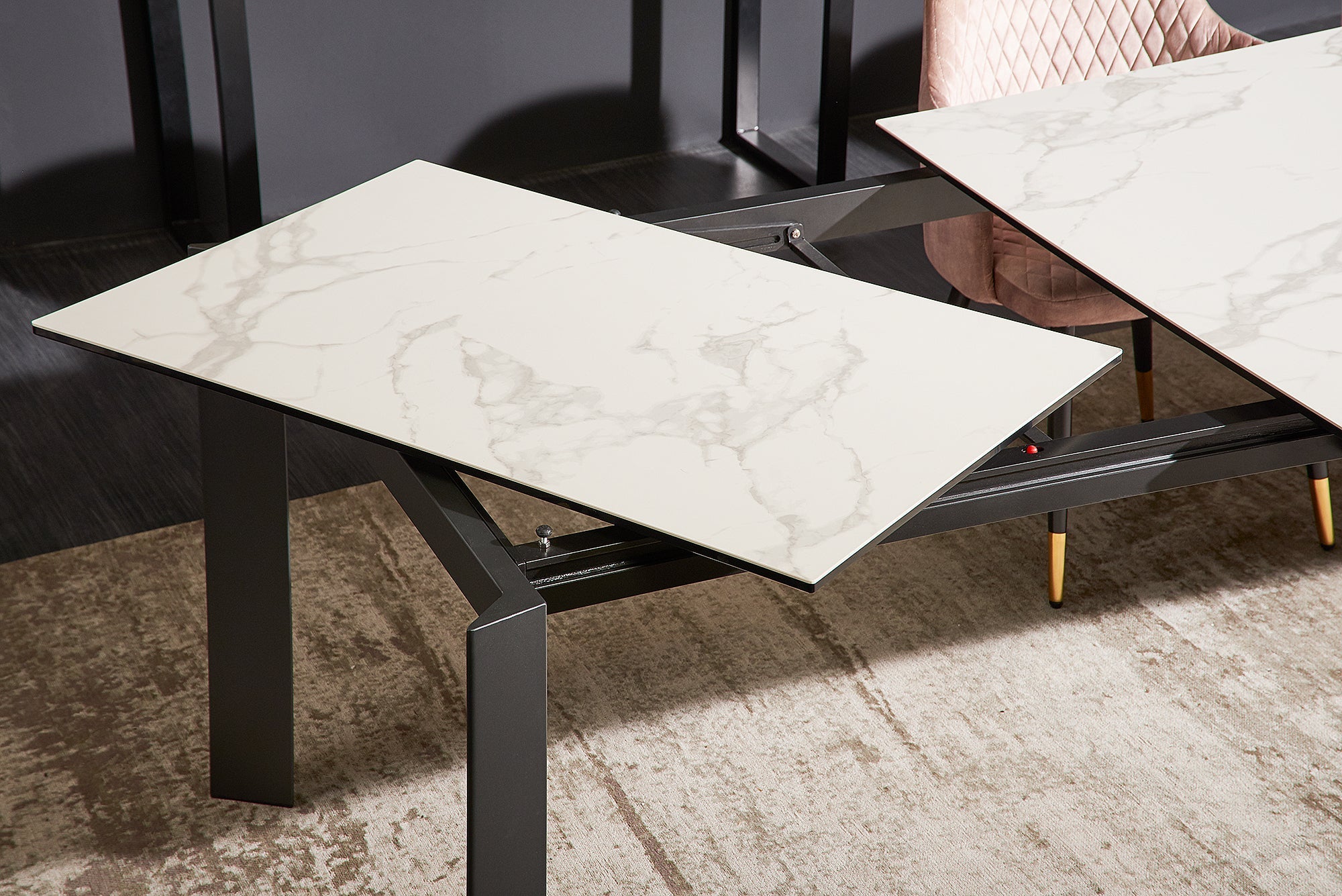 Table à manger extensible X7 180-240 cm en marbre blanc céramique fabriquée en Italie
