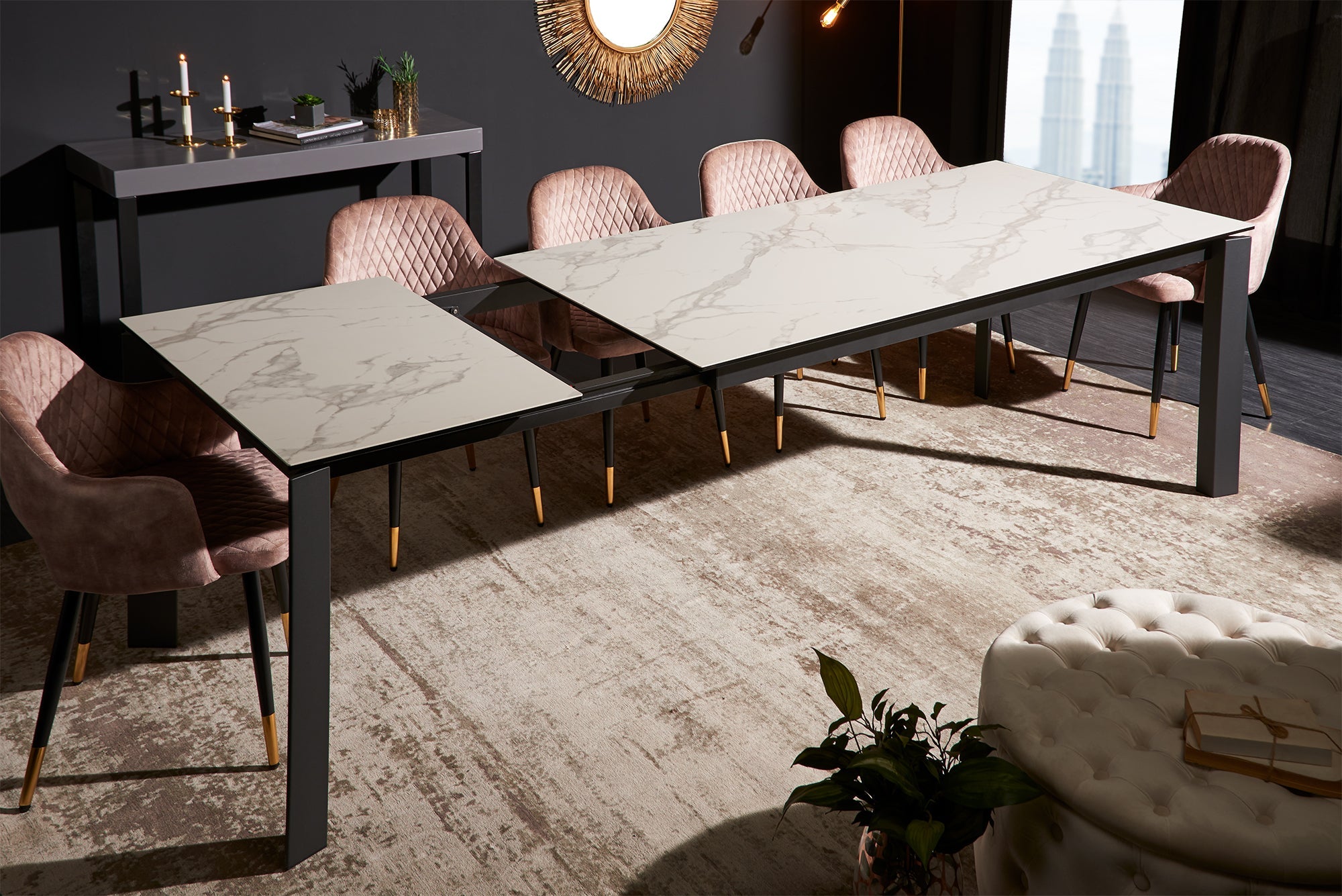 Table à manger extensible X7 180-240 cm en marbre blanc céramique fabriquée en Italie