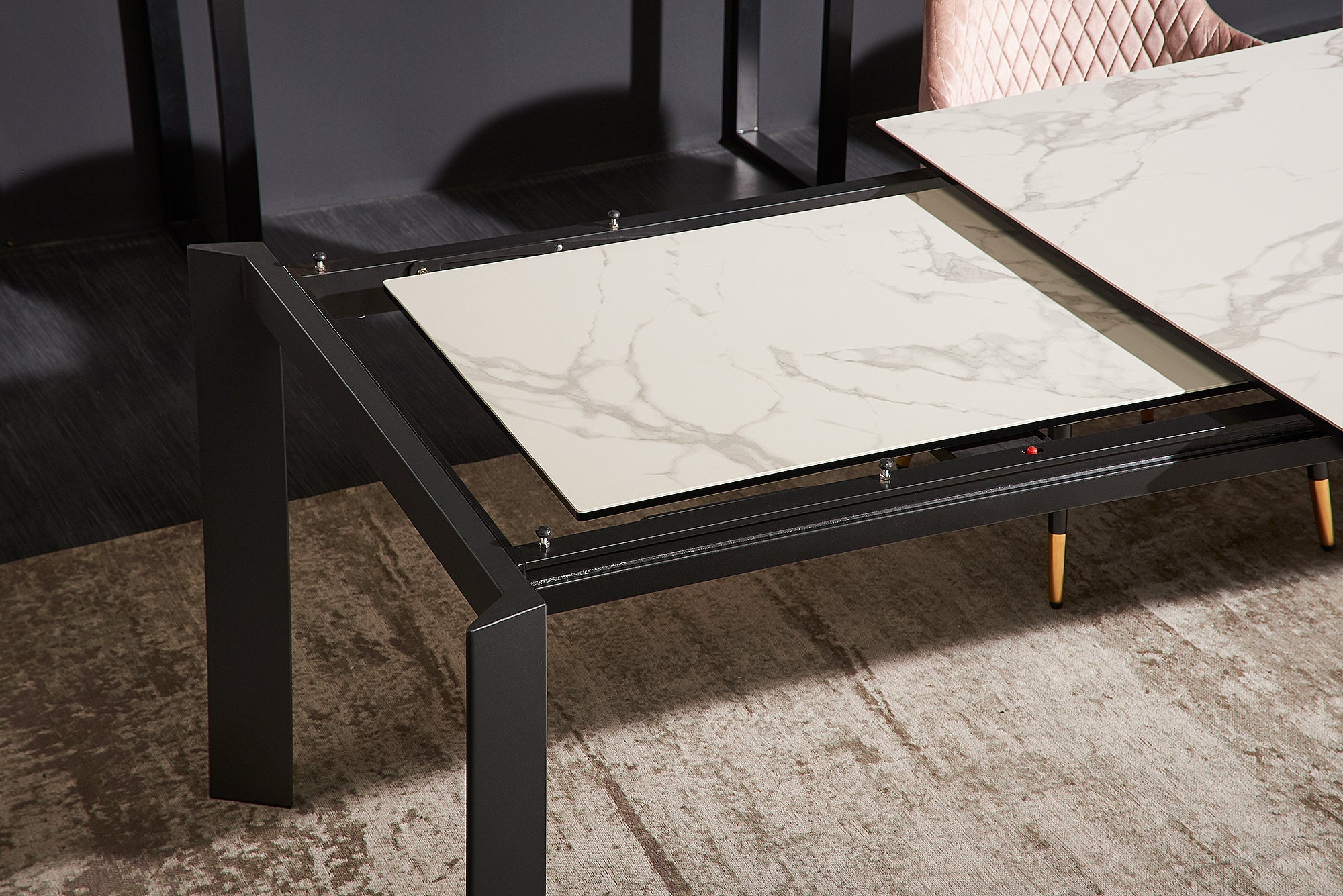 Table à manger extensible X7 180-240 cm en marbre blanc céramique fabriquée en Italie
