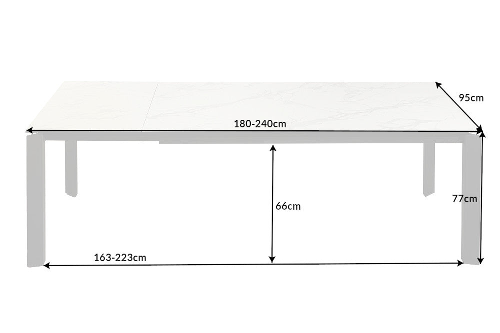Table à manger extensible X7 180-240 cm en marbre blanc céramique fabriquée en Italie