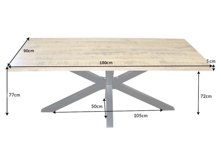 GALAXIE mesa de comedor industrial maciza 180cm madera de mango estructura en forma de estrella