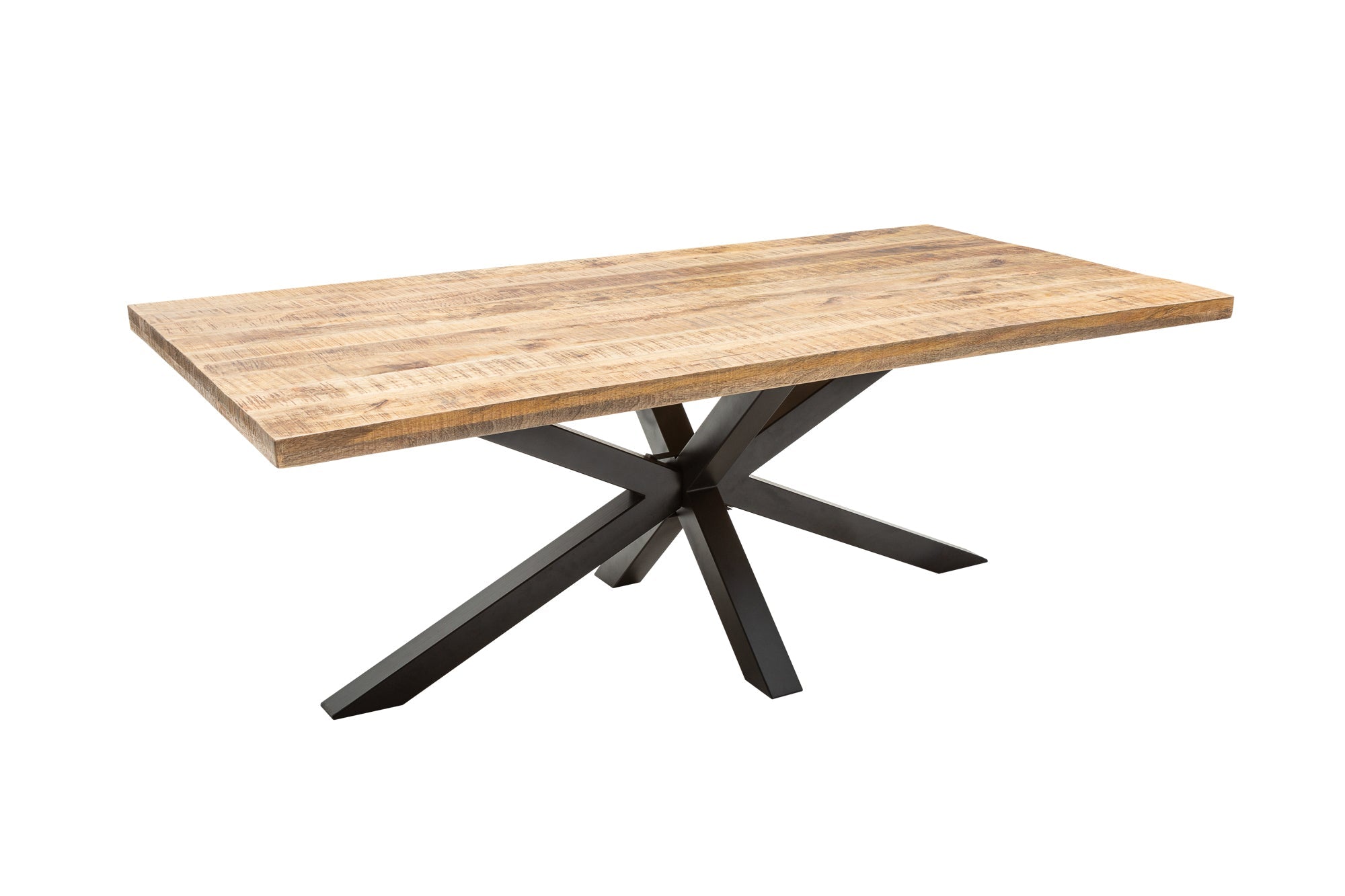 GALAXIE Mesa de comedor industrial maciza de 200 cm en madera de mango con estructura en forma de estrella