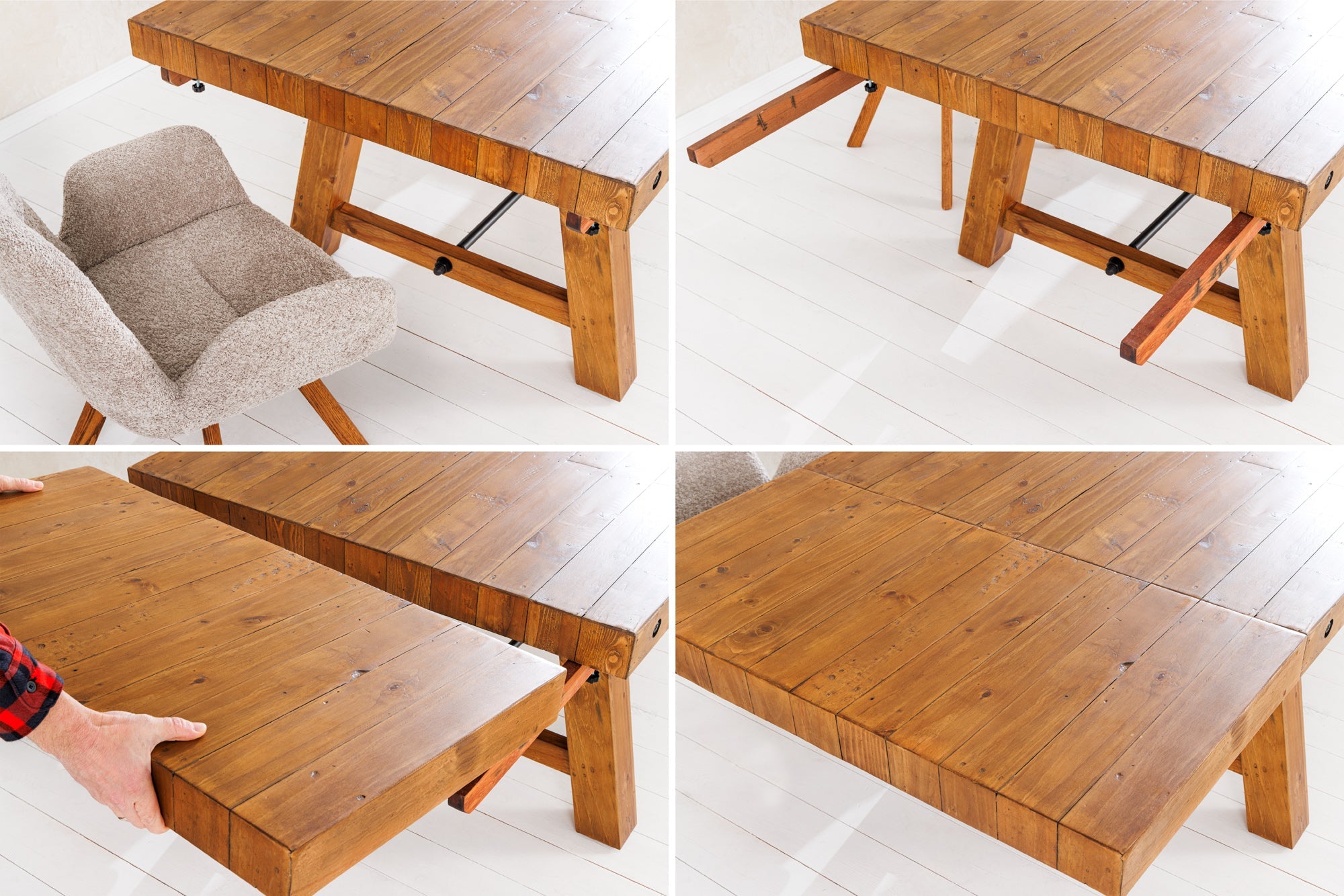 Table à manger massive FINCA 300-400cm vintage marron extensible en bois de pin recyclé