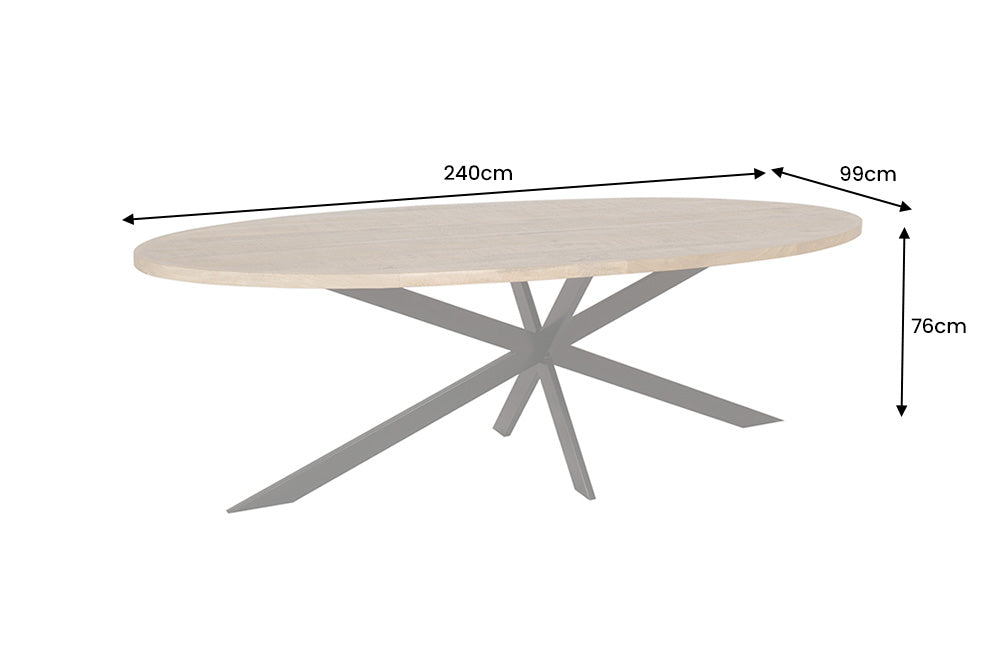 Table à manger massive GALAXIE 240cm bois de manguier marron ovale structure étoile en fer noir