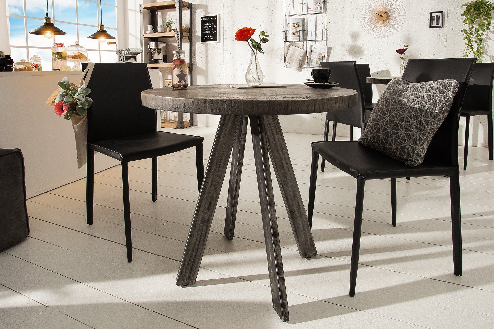 IRON CRAFT Mesa de comedor redonda de 80 cm de madera maciza de mango con patas curvadas