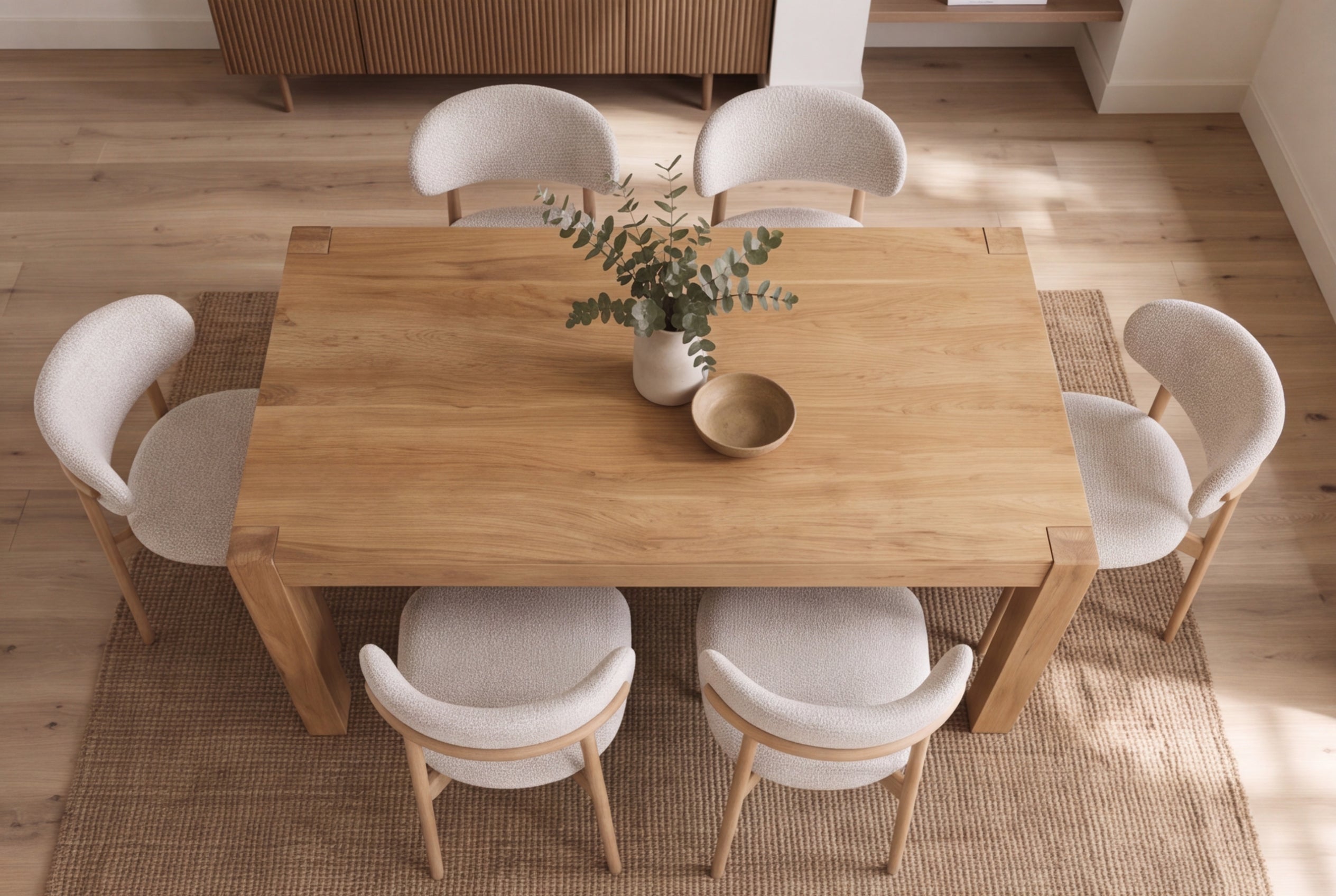 Table à manger massive MAKASSAR 160cm en manguier naturel finition crème laquée rectangulaire
