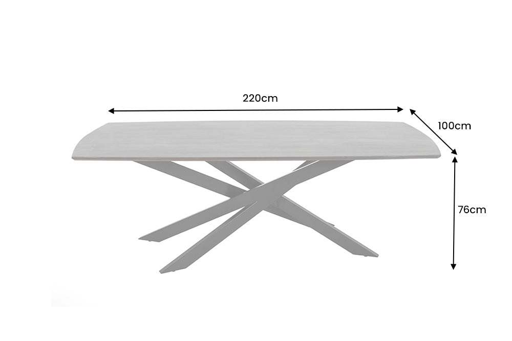 Table à manger massive SIGNUM 220cm en bois de manguier marron foncé forme bateau cadre étoile