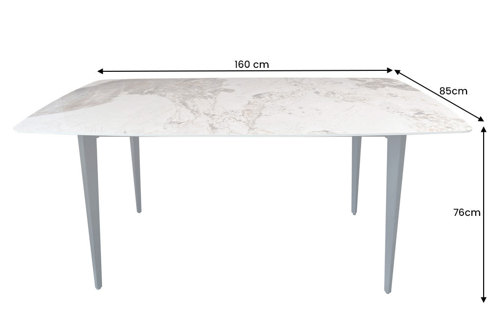 Mesa de comedor MILANO 160 cm cerámica blanca Pandora estructura de metal negro