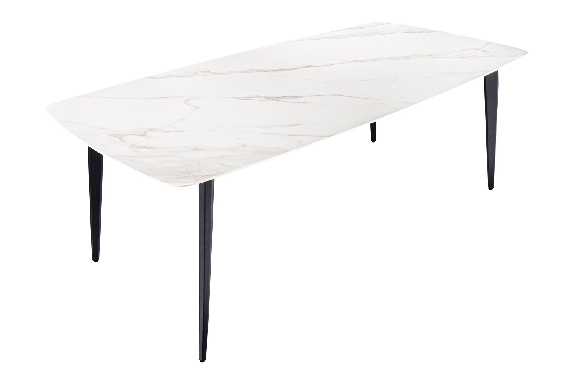 Mesa de comedor MILANO 160 cm cerámica mármol blanco estructura de metal negro