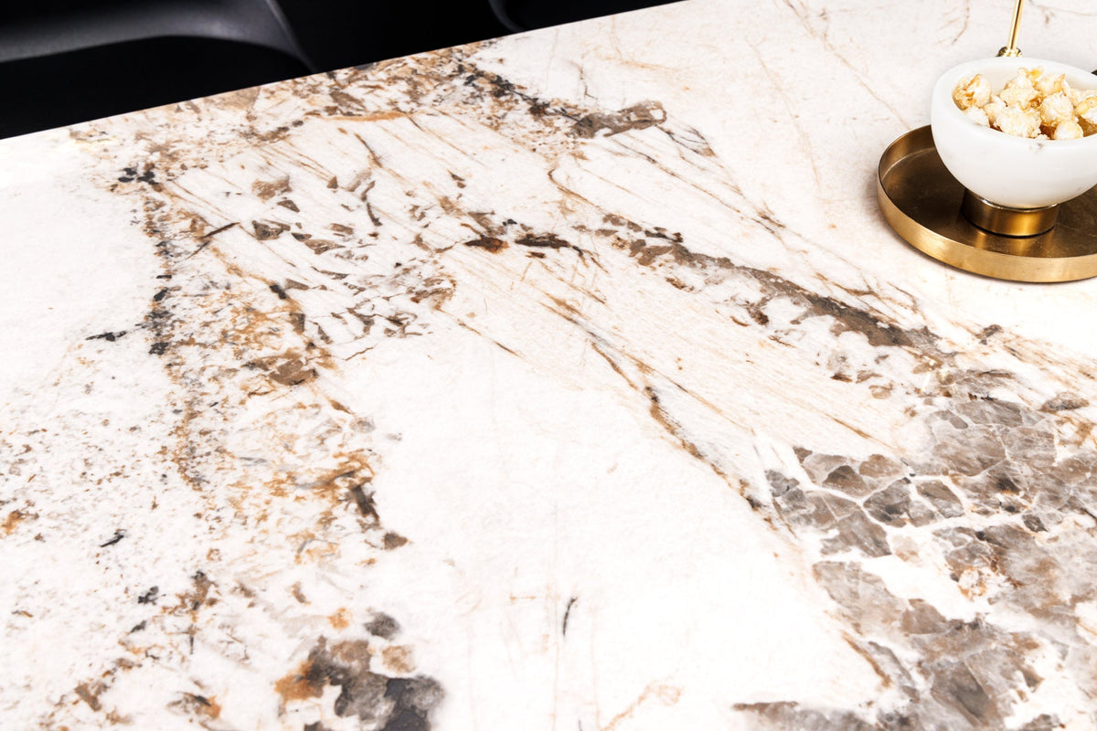 Table à manger MILANO 180cm céramique Pandora blanche structure métal noir