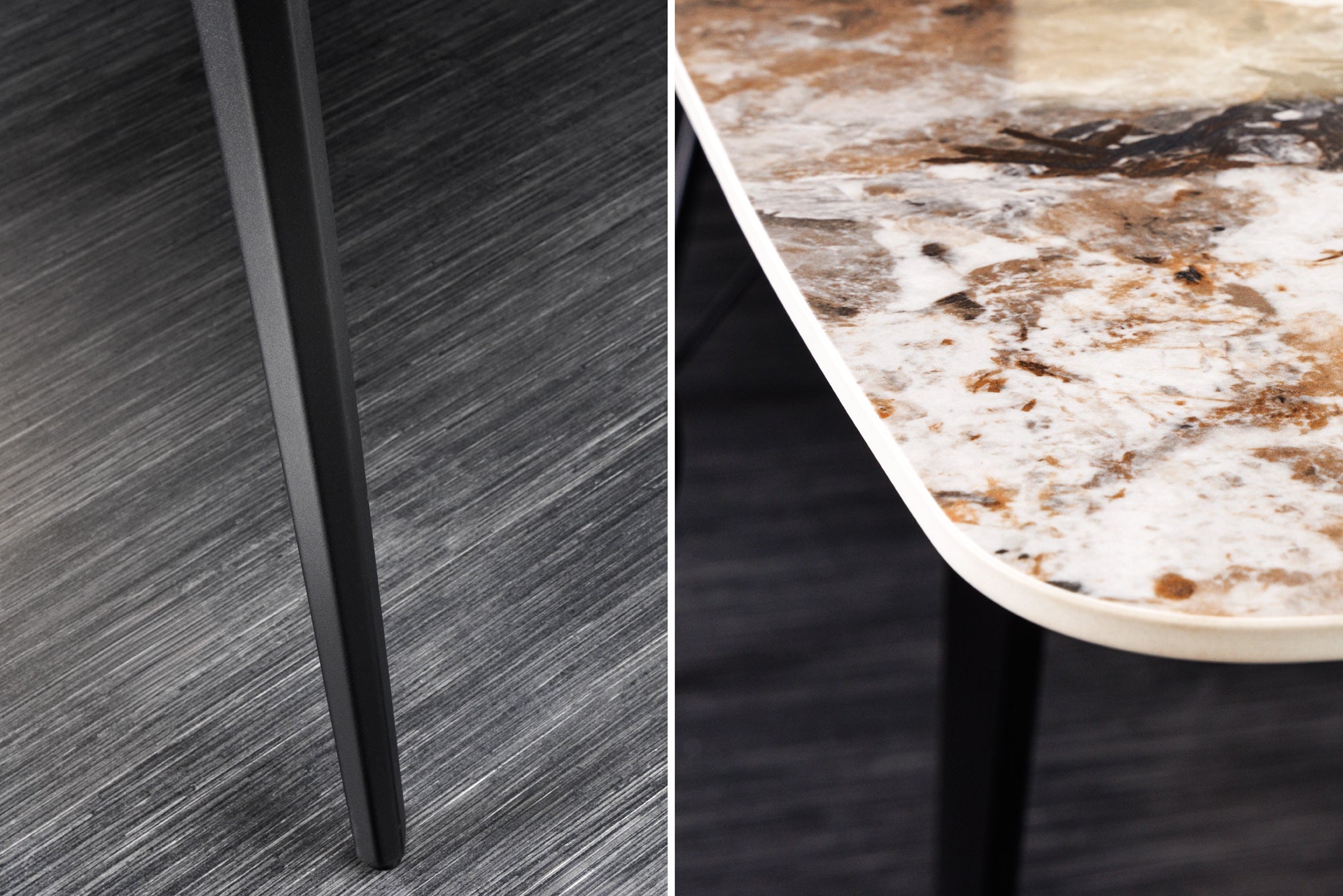 Table à manger MILANO 180cm céramique Pandora blanche structure métal noir