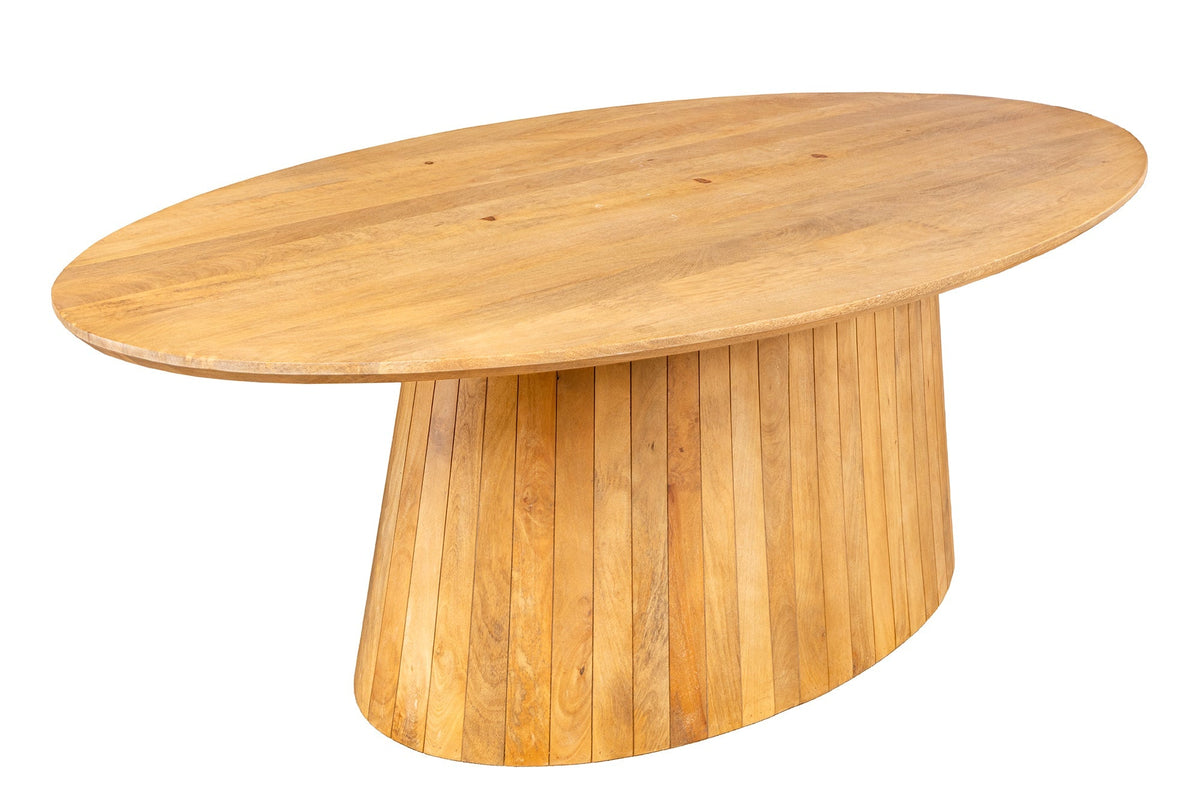 Table à manger ovale ART DECO 220cm en manguier massif beige finition crème avec piètement colonne