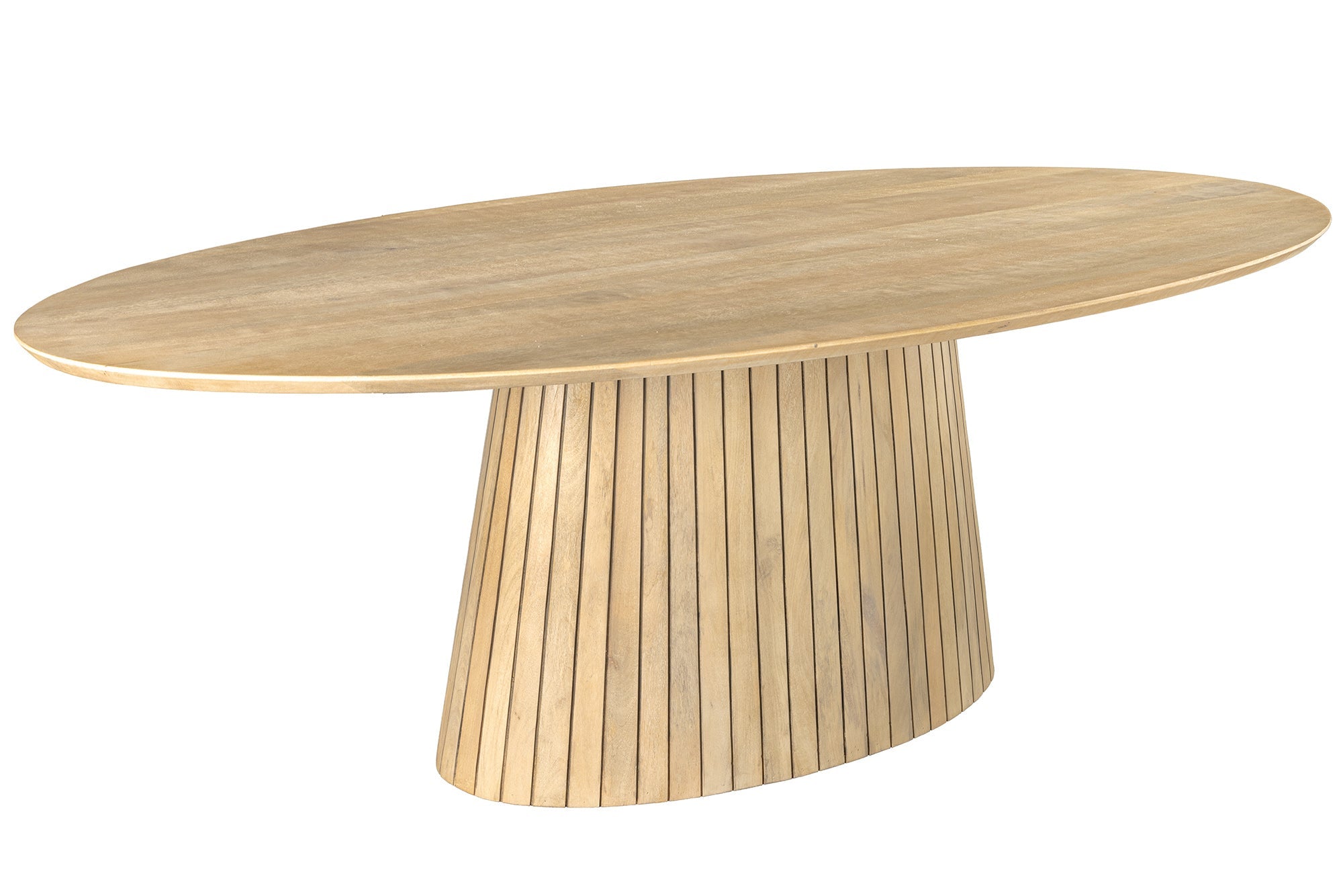 ART DECO Mesa de comedor ovalada de 220 cm en mango macizo encalado con base de columna