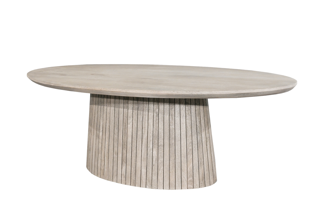 Table à manger ovale ART DECO 220cm en manguier massif gris fumé avec piètement colonne