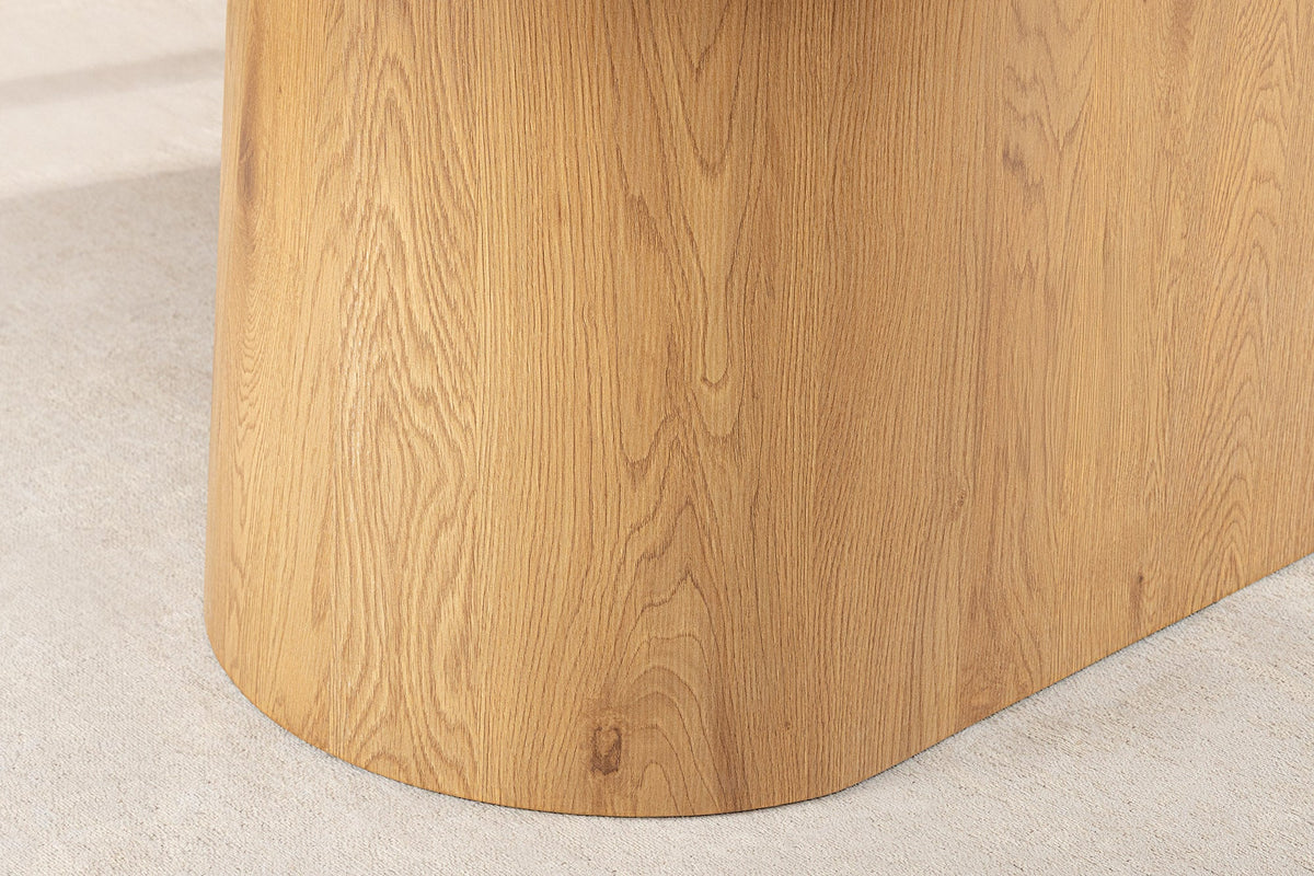 Table à manger ovale UNIQUE 200cm piètement pilier chêne céramique naturelle blanche