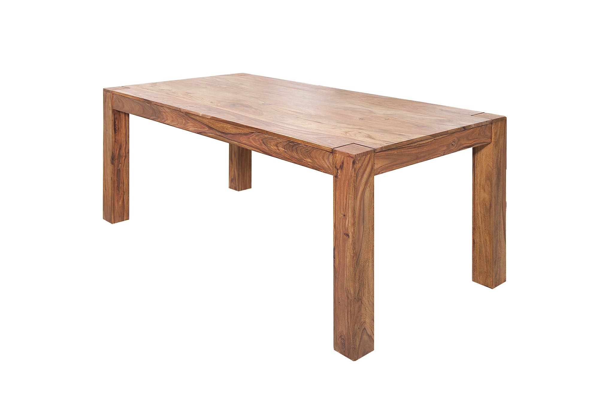 MAKASSAR mesa de comedor rectangular de madera maciza 160 cm, acabado piedra Sheesham lacada marrón