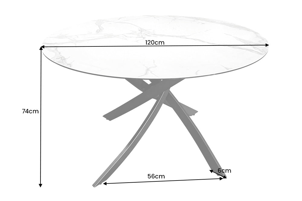 Table à manger ronde ALPINE 120cm céramique anthracite structure métal noir