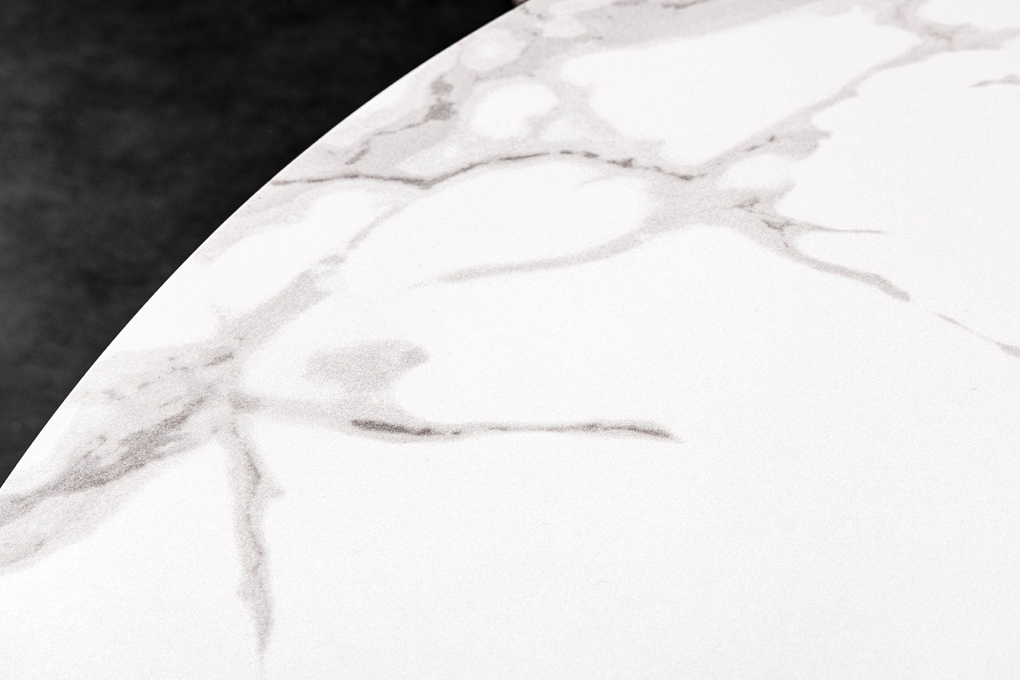 Table à manger ronde ALPINE 120cm marbre blanc céramique structure métal noir