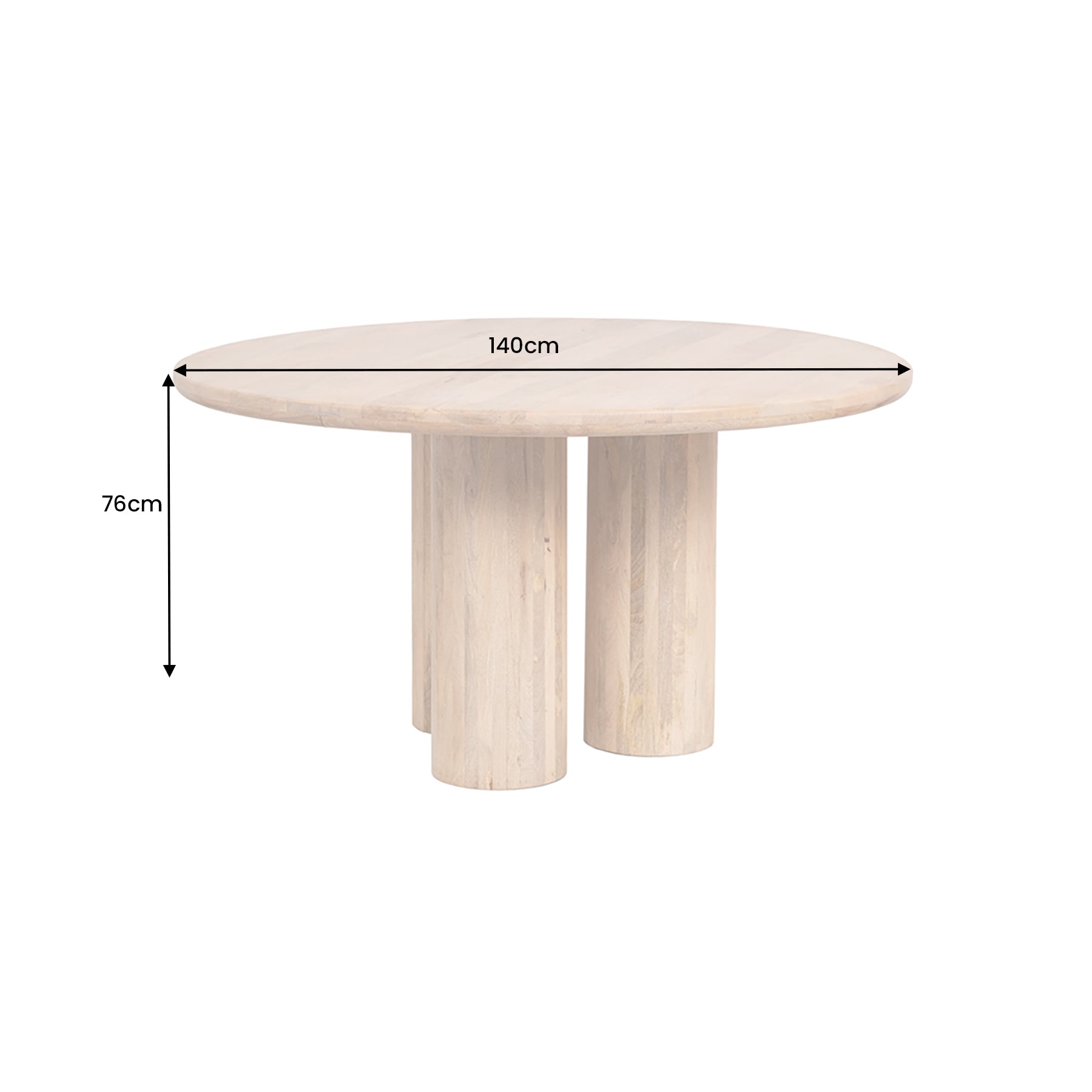 Table à manger ronde ART DECO 140cm en manguier massif naturel avec pieds colonnes