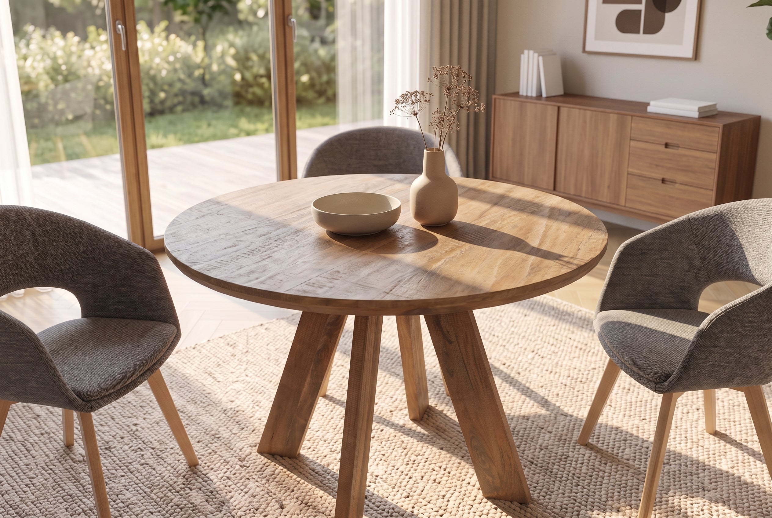 Table à manger ronde ART WOOD 100cm en manguier massif marron