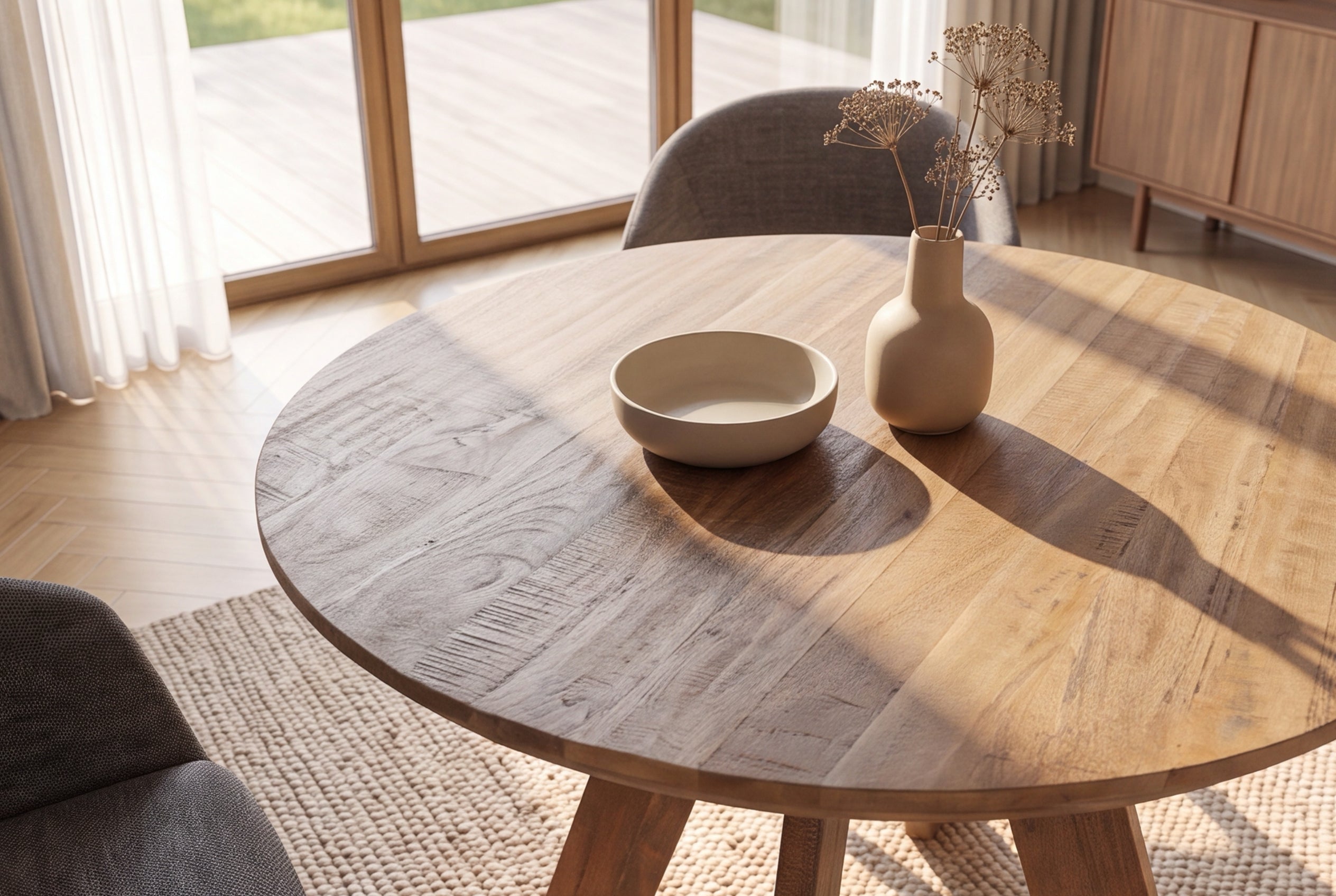 Table à manger ronde ART WOOD 100cm en manguier massif marron