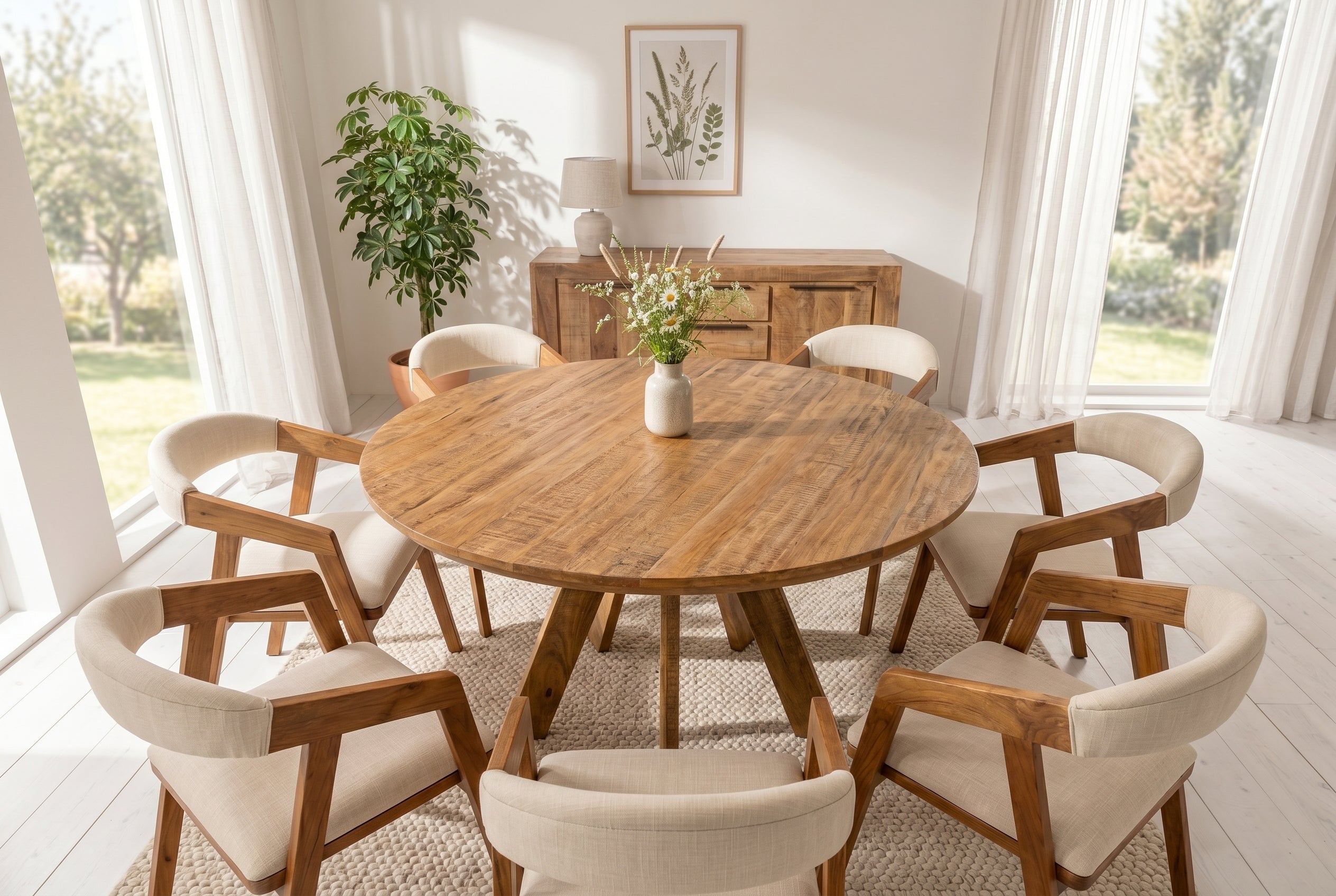 Table à manger ronde ART WOOD 140cm en manguier massif marron