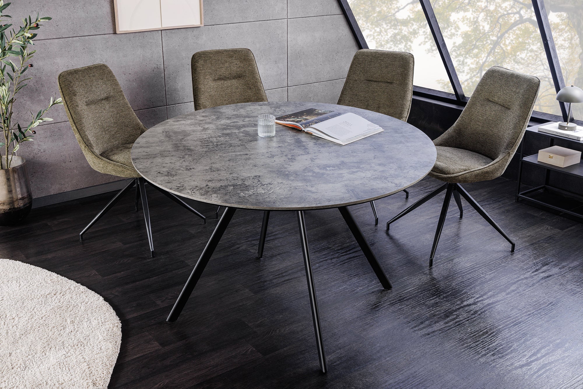 Table à manger ronde ATELIER 100cm béton gris design métal noir