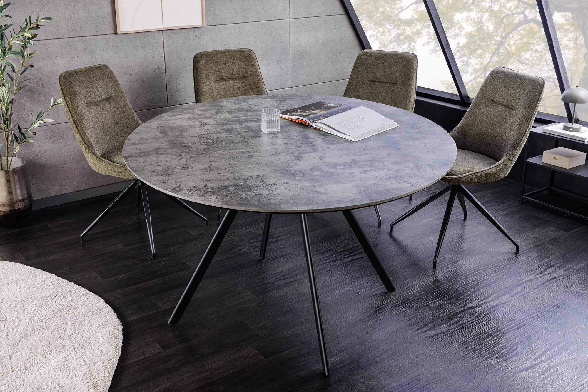 Table à manger ronde ATELIER 120cm béton gris design métal noir