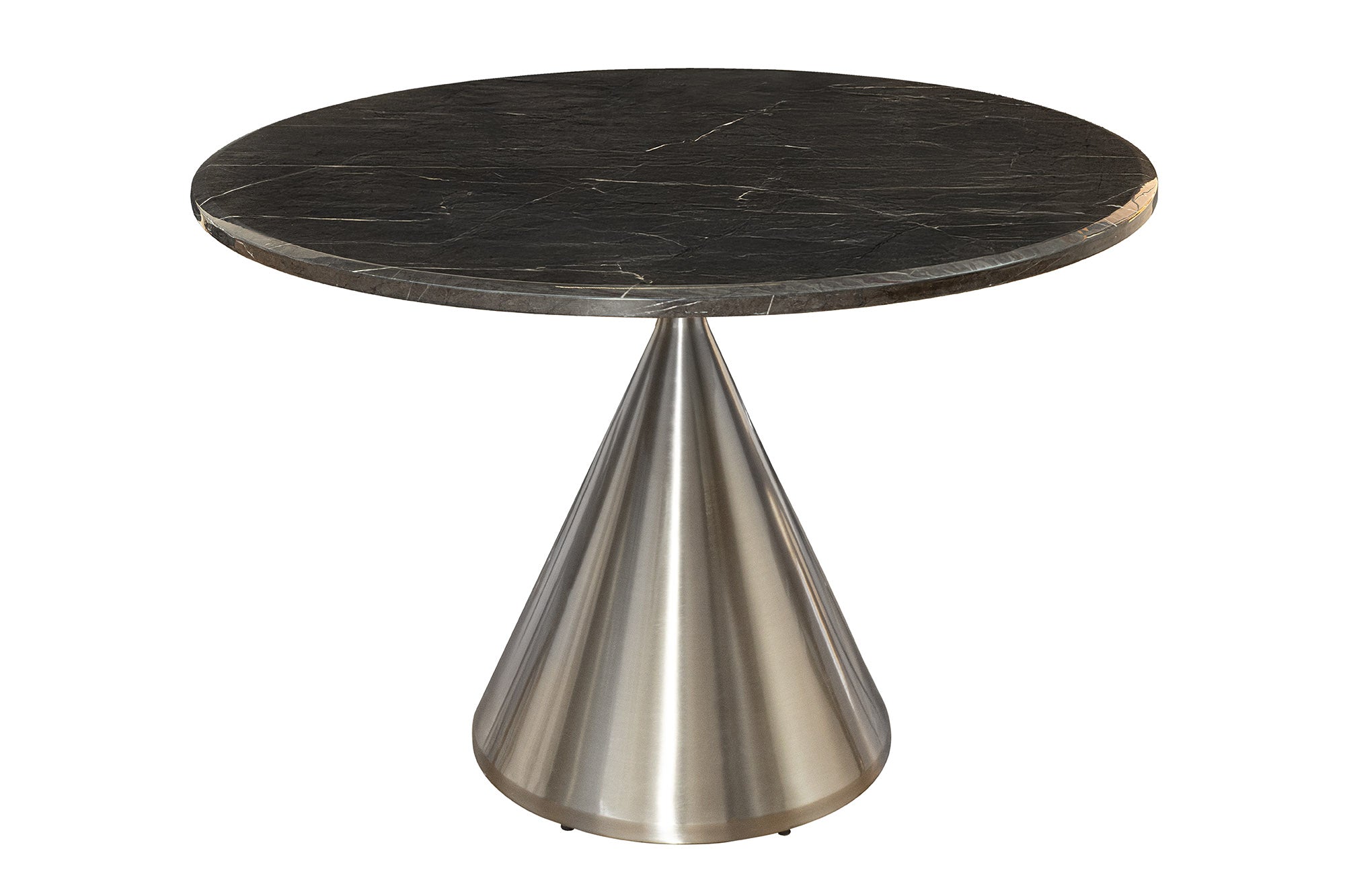 Table à manger ronde ELEGANCIA 130 cm en marbre noir et acier chromé avec base colonne