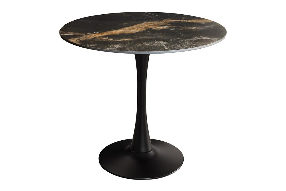 Table à manger ronde LYON 80cm noir doré sable Aurora Oro table de bistrot en céramique piètement pilier