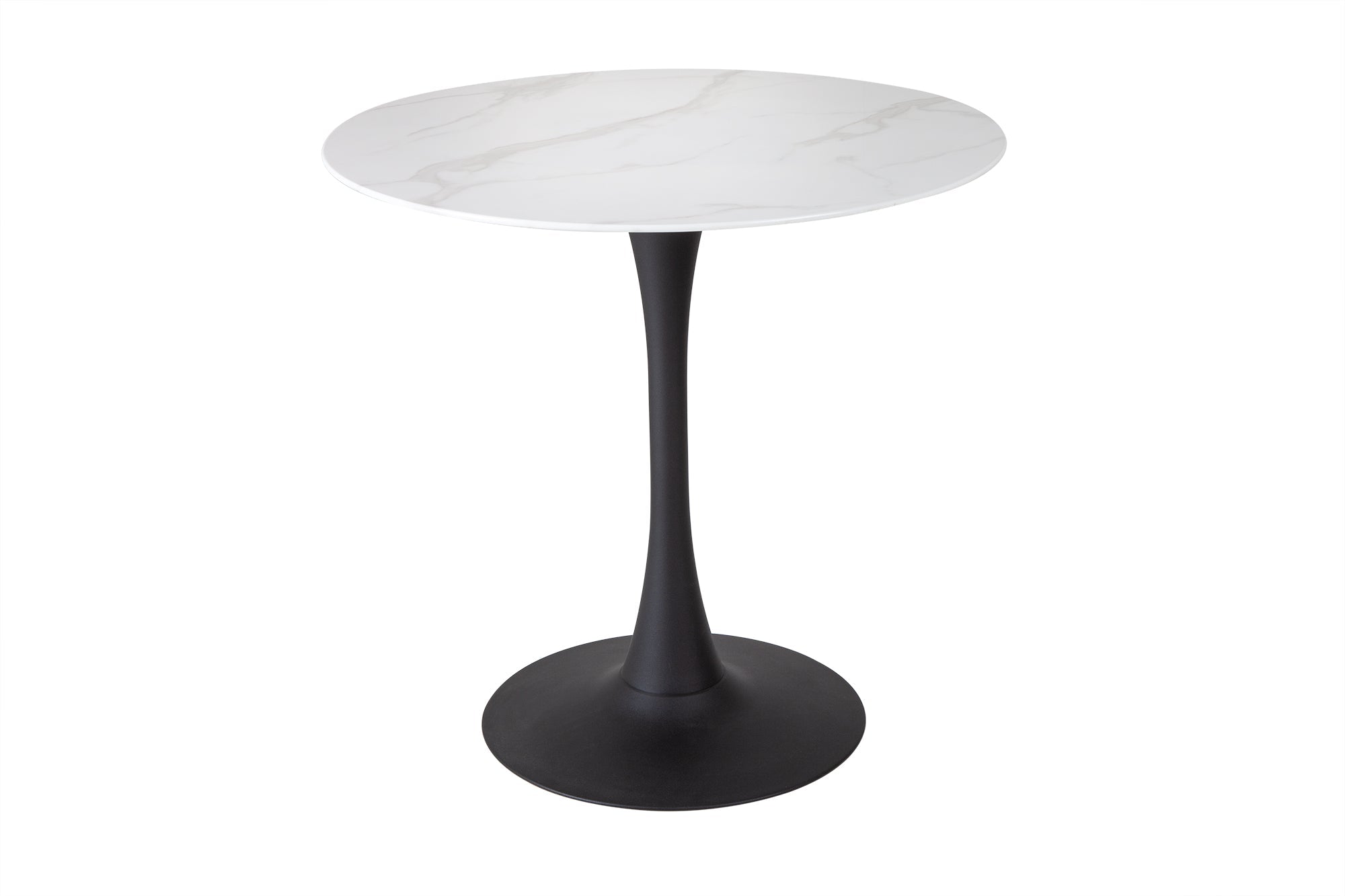 Table à manger ronde LYON 80cm verre blanc design marbre piètement métal noir