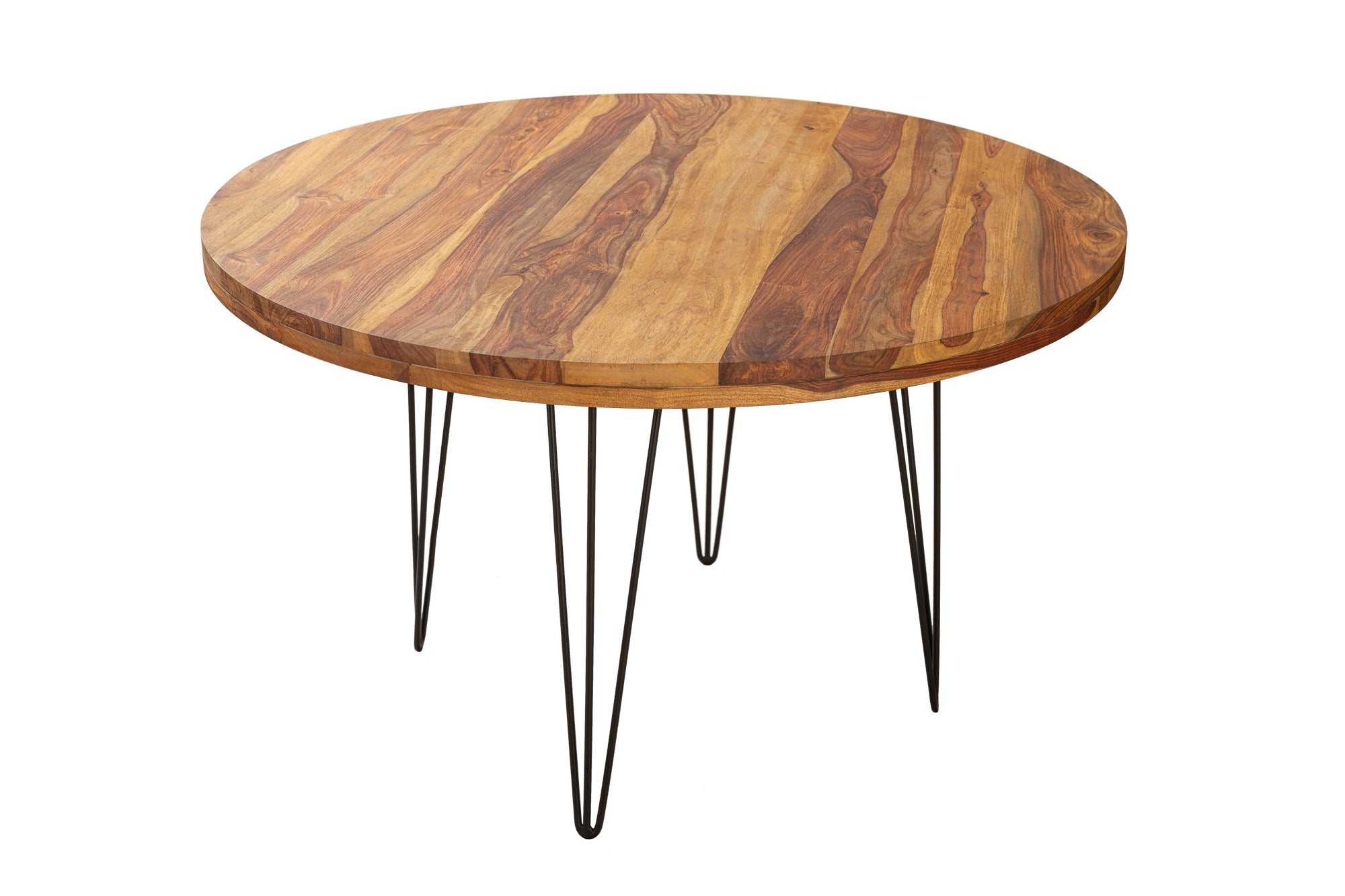 MAKASSAR mesa de comedor redonda 120cm Sheesham madera maciza acabado piedra marrón patas de pin