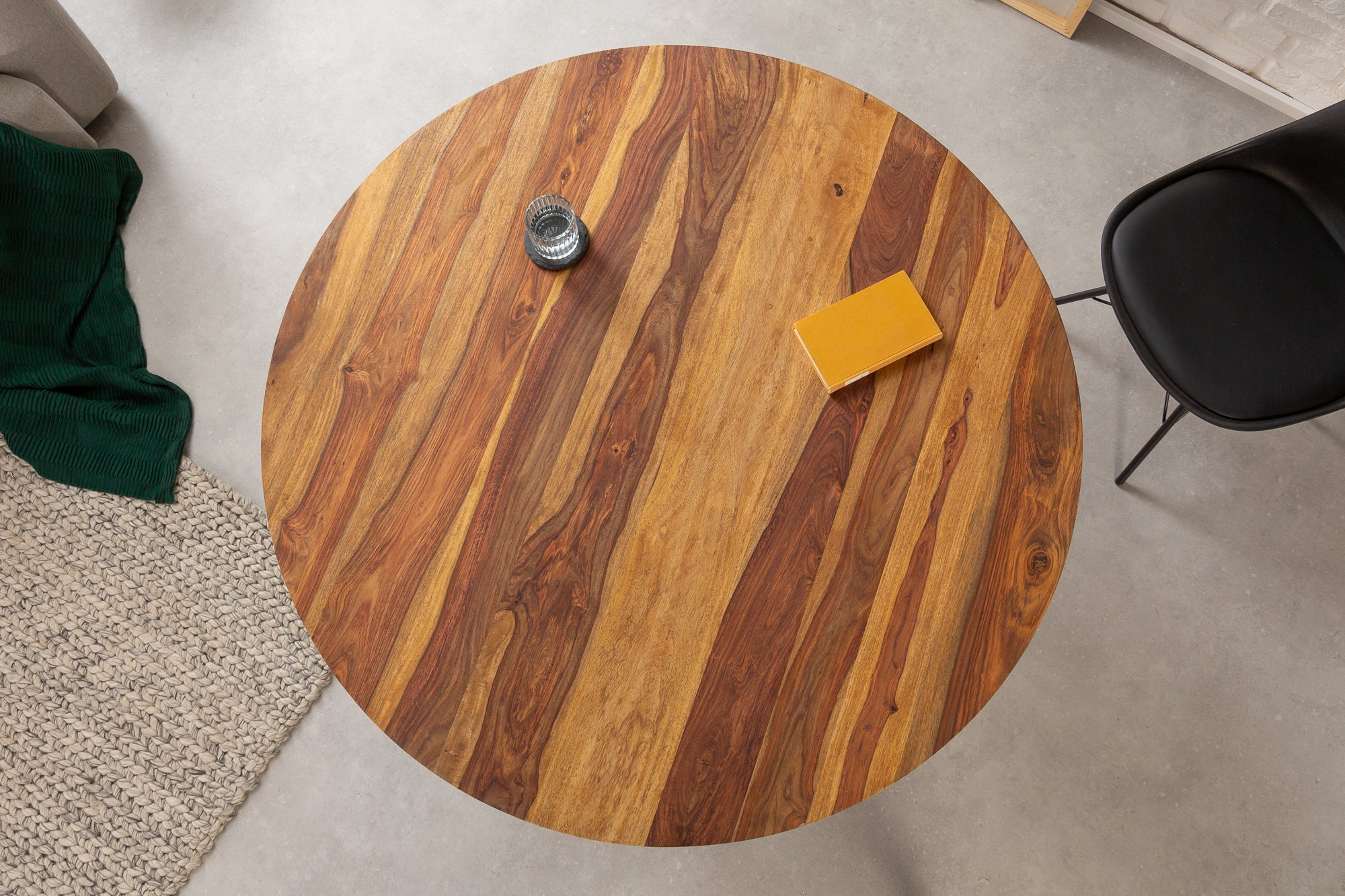 MAKASSAR mesa de comedor redonda 120cm Sheesham madera maciza acabado piedra marrón patas de pin