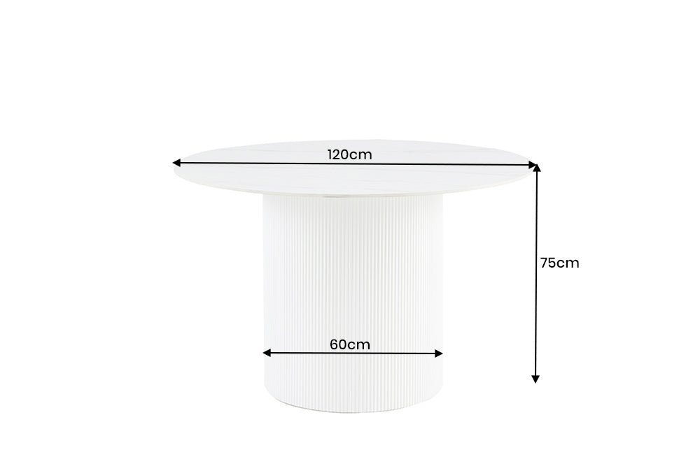 Mesa de comedor de cerámica blanca redonda de 120 cm con base de columna UNIQUE