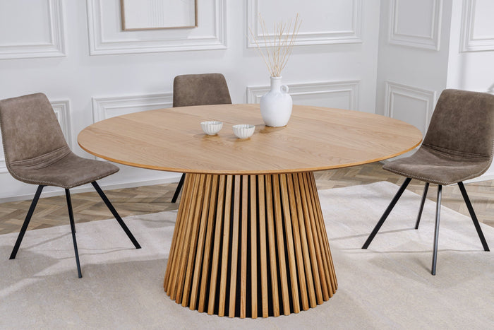 Table à manger ronde VALHALLA WOOD 120cm piètement pilier en chêne naturel